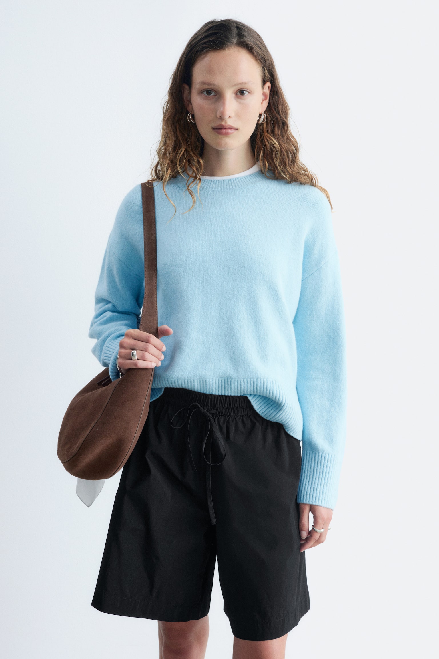 Pull décontracté en maille - Bleu clair/Beige taupe/Rouge foncé/Noir/Gris chiné/Lilas - 1