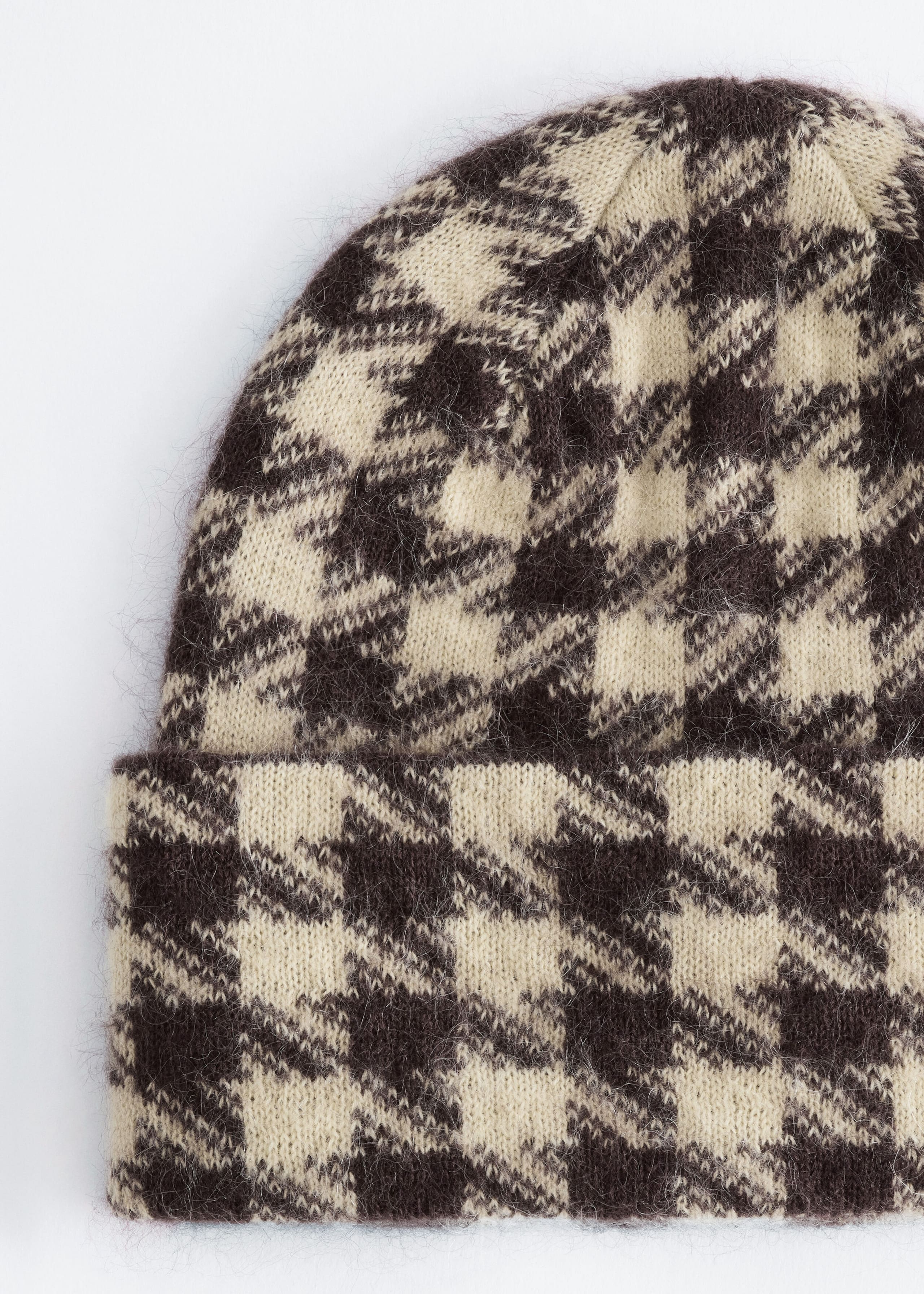 Mohair Blend Beanie - Beige/Houndstooth - Still Life