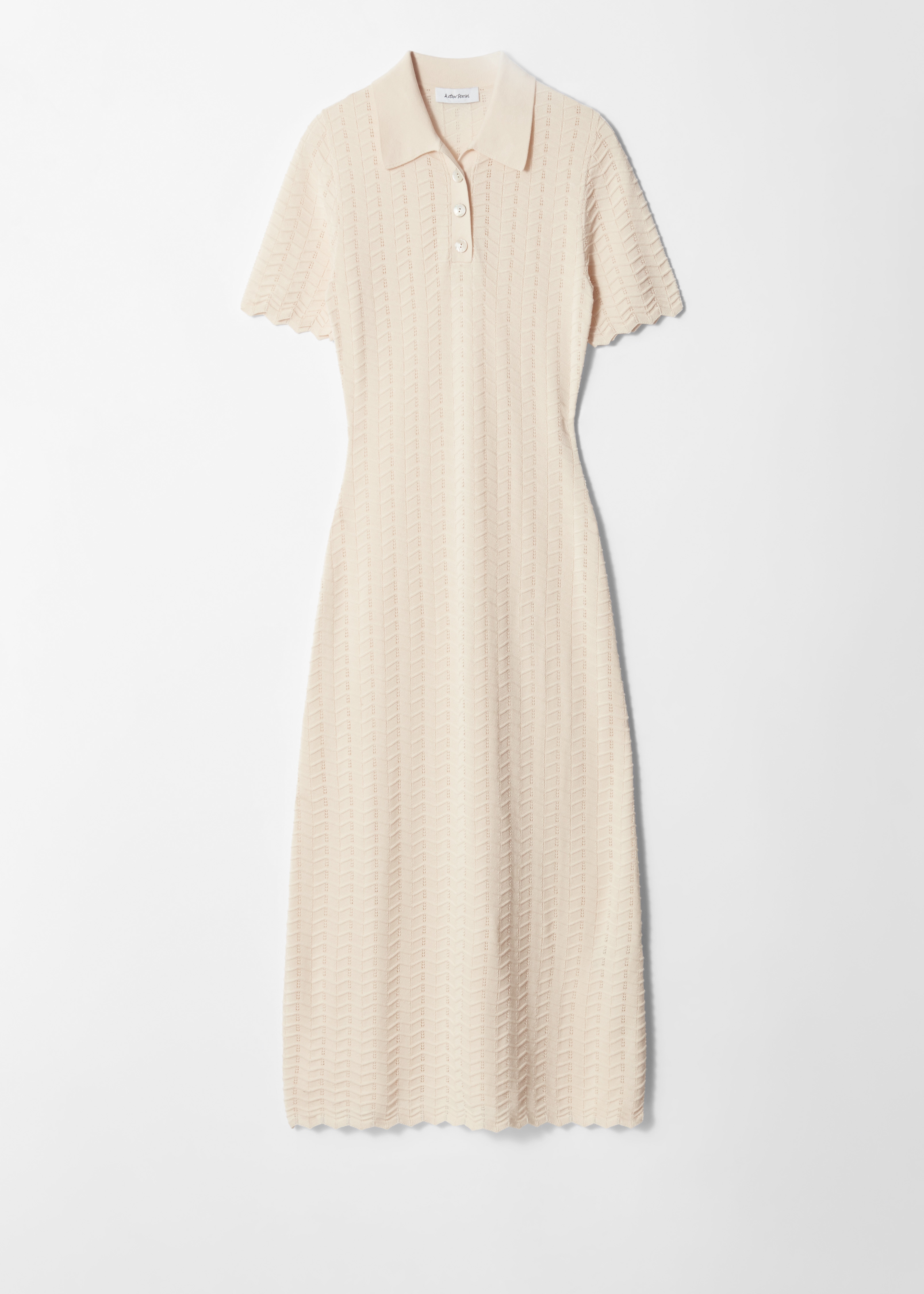 Pointelle-Knit Midi Dress - Krémová/Růžová