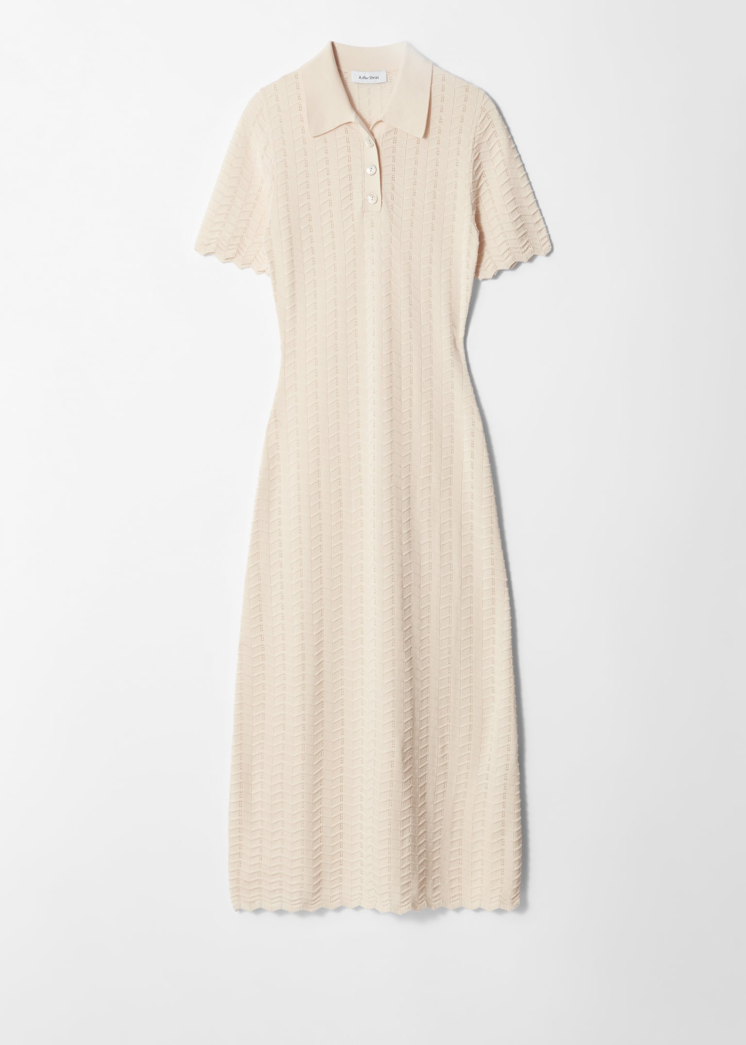 Pointelle-Knit Midi Dress - Crem/Roz - 2