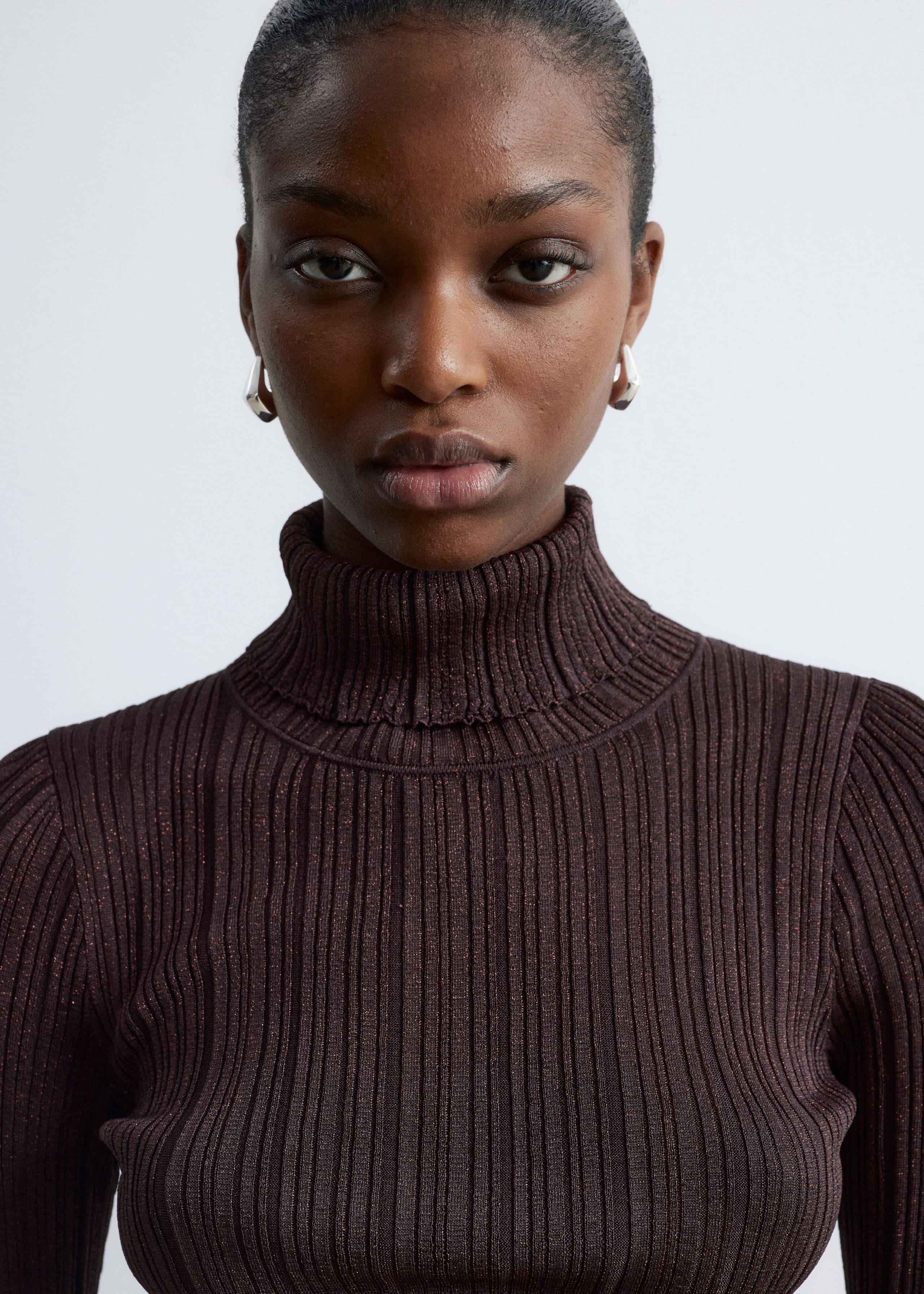 Image of Rib-Knit Lurex Turtleneck