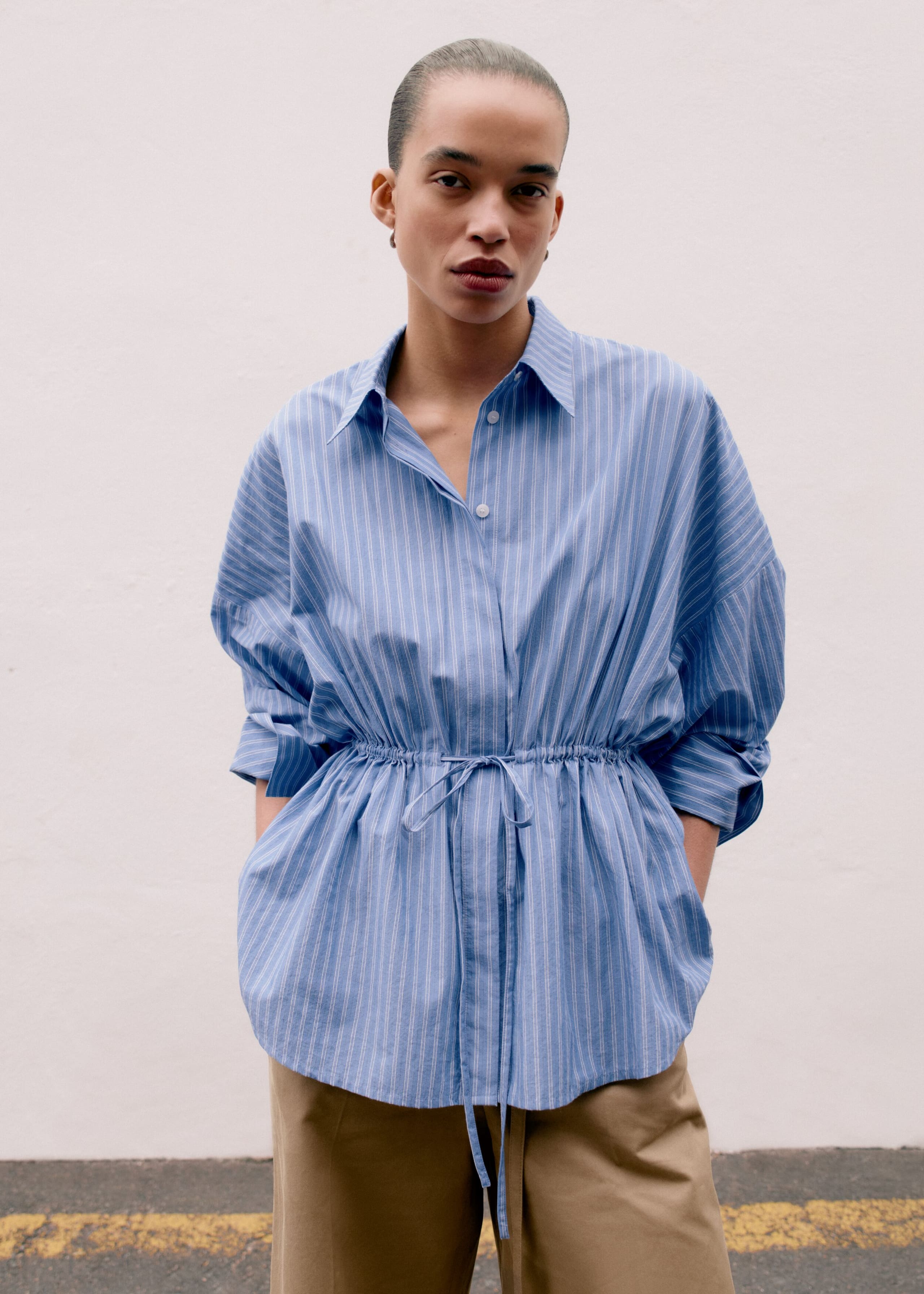 Image of Cotton Poplin Drawstring Shirt