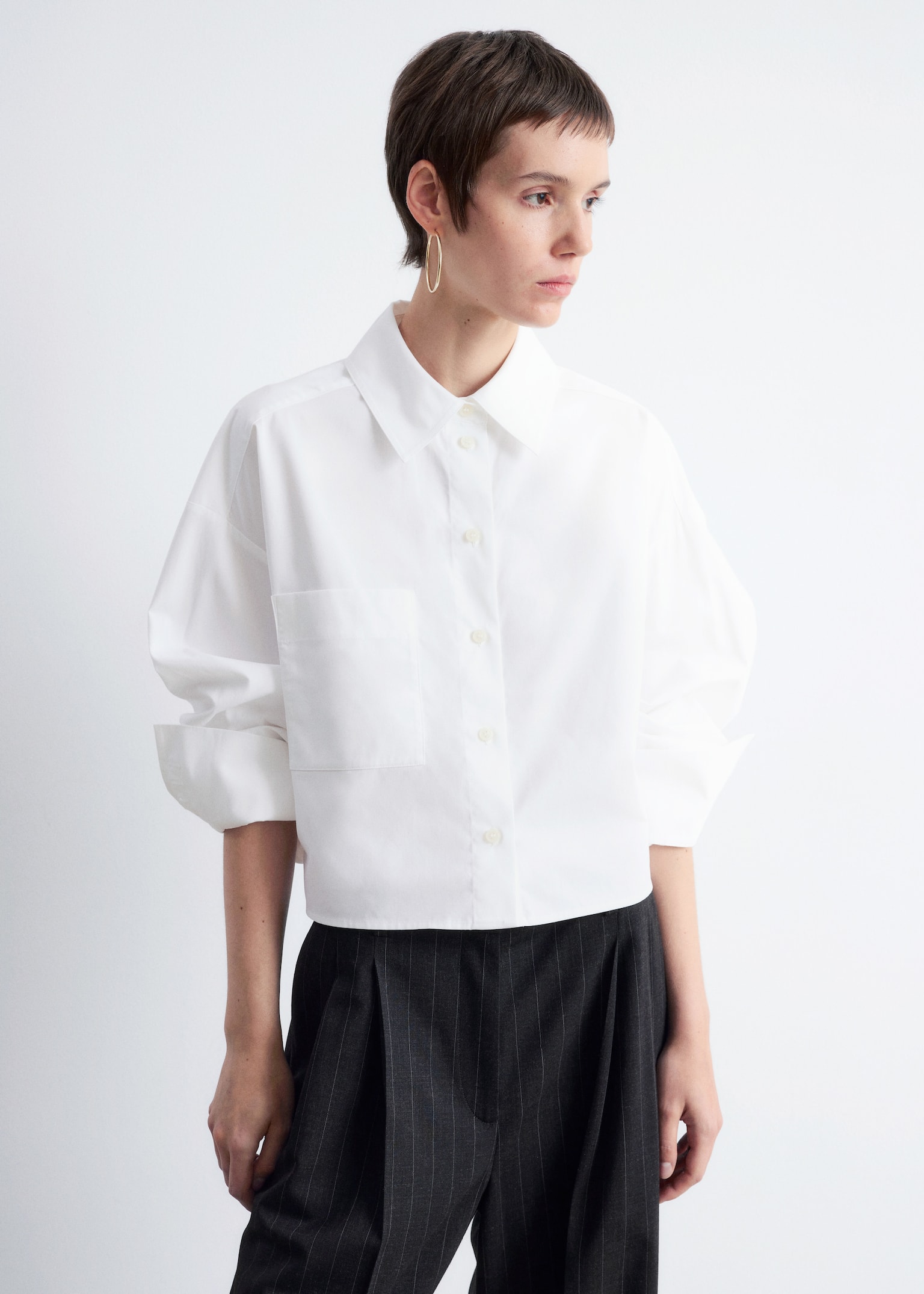 Krótka bawełniana koszula oversize - Biały - 5