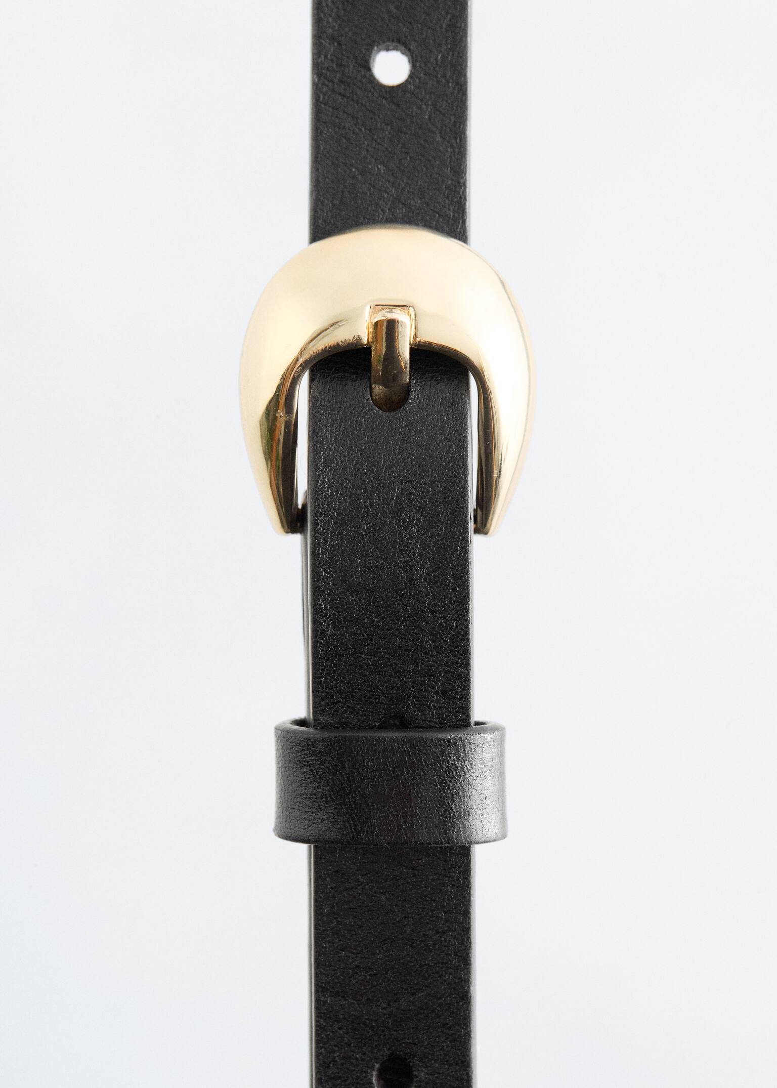 Schmaler Ledergürtel mit sichelförmiger Schnalle - Schwarz/Braun/Veloursleder - 3