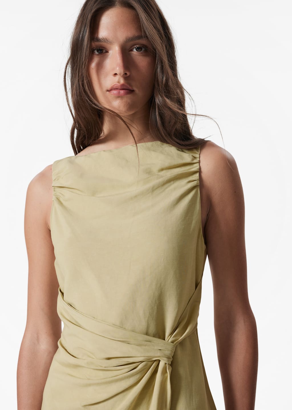 Asymmetric Wrap-Knot Midi Dress - Light Yellow - Lookbook