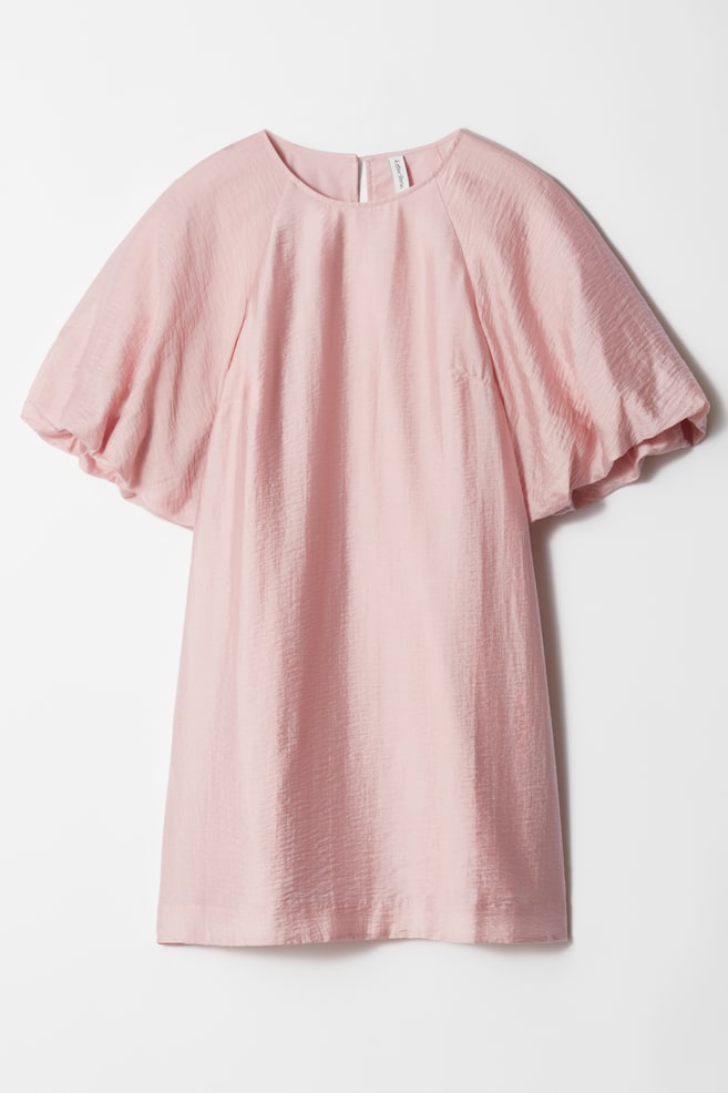 Mini-jurk met pofmouwen - Lichtroze/Wit - 1