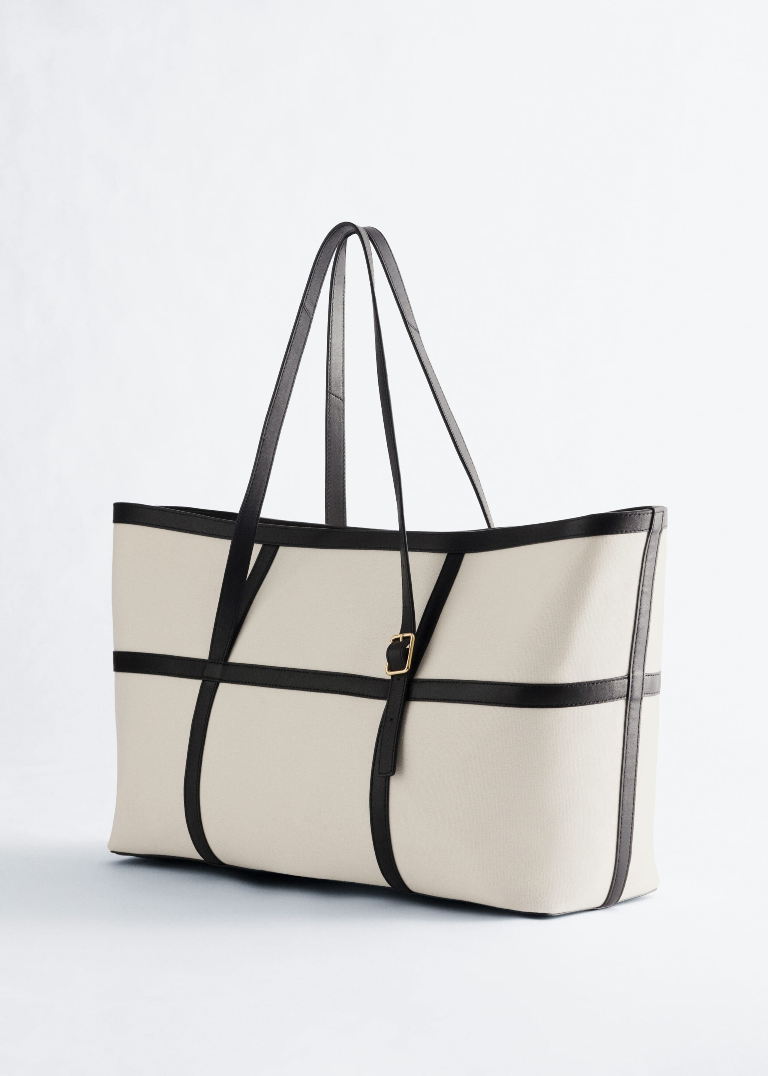 Leather-Trimmed Canvas Tote Bag - White/Black - Still Life