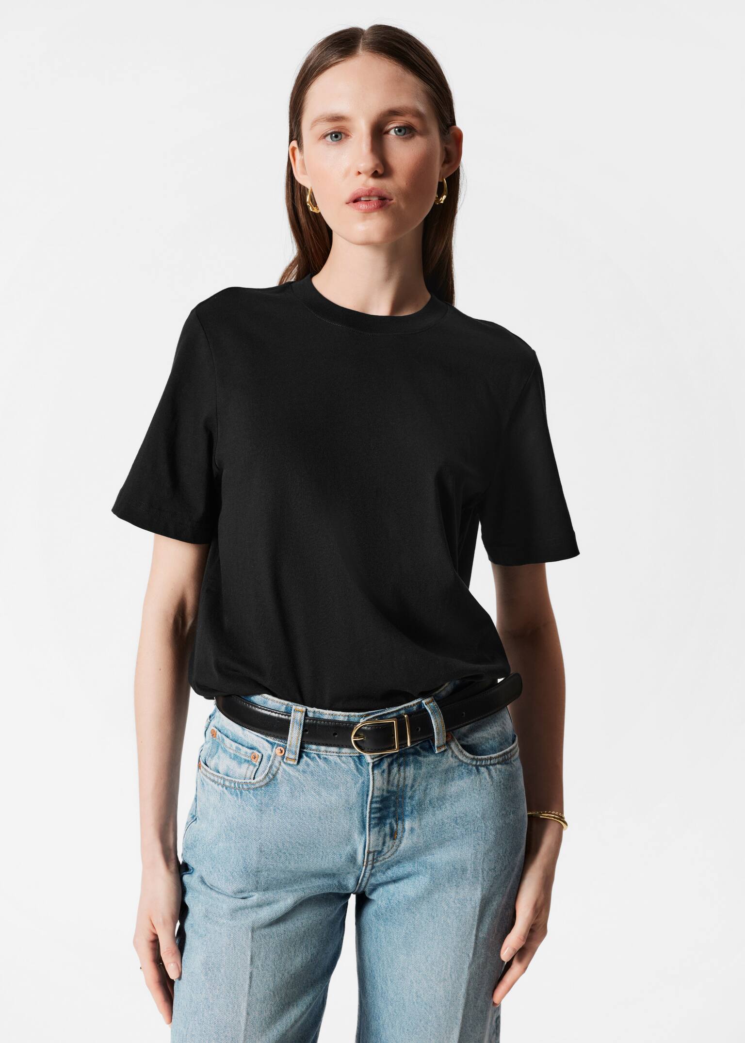 Crewneck T-Shirt - Black/Dark Grey Melange/Light Green/Red/Mole/White - 1