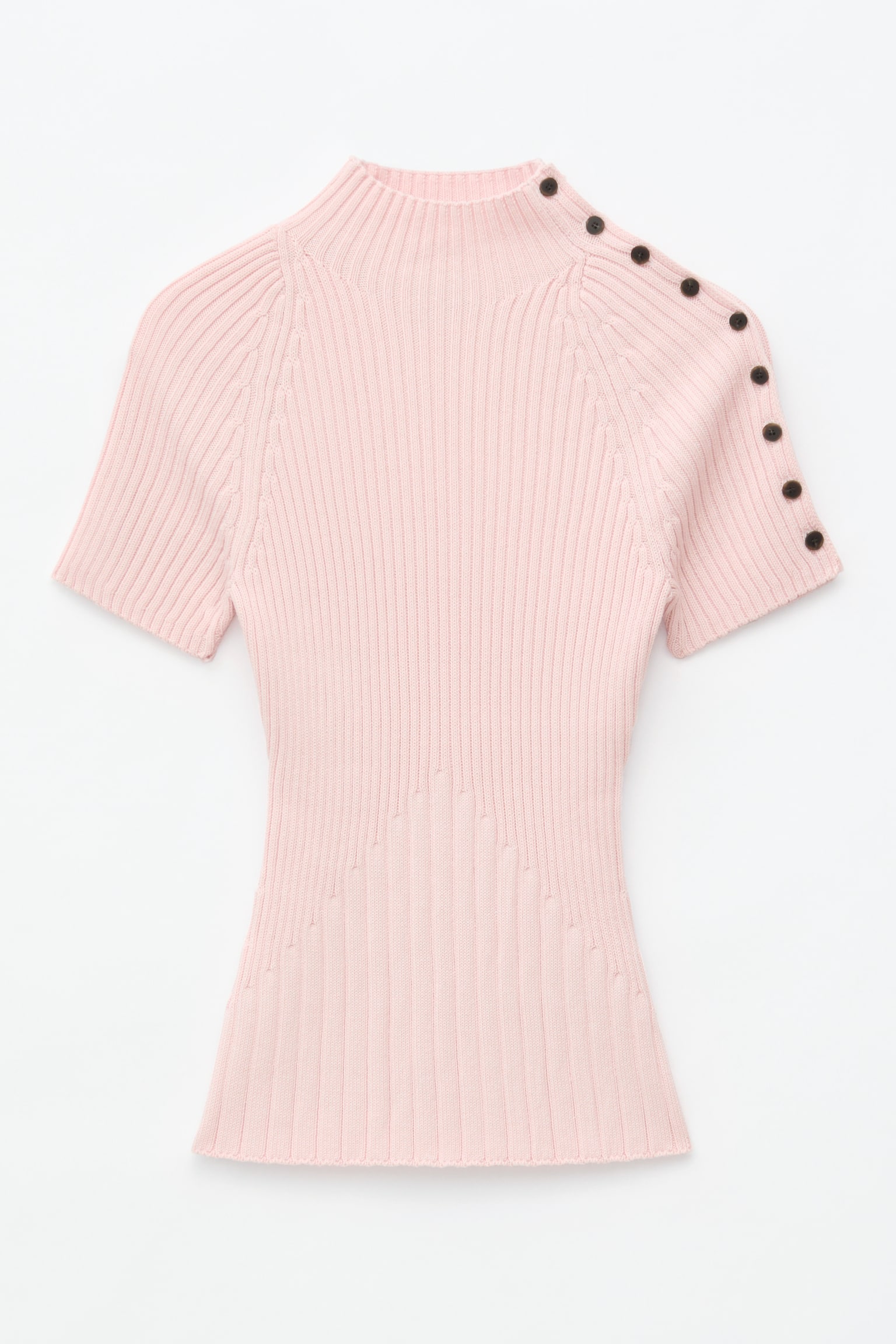 Maglia a coste con collo a lupetto - Rosa chiaro/Bianco sporco - 1