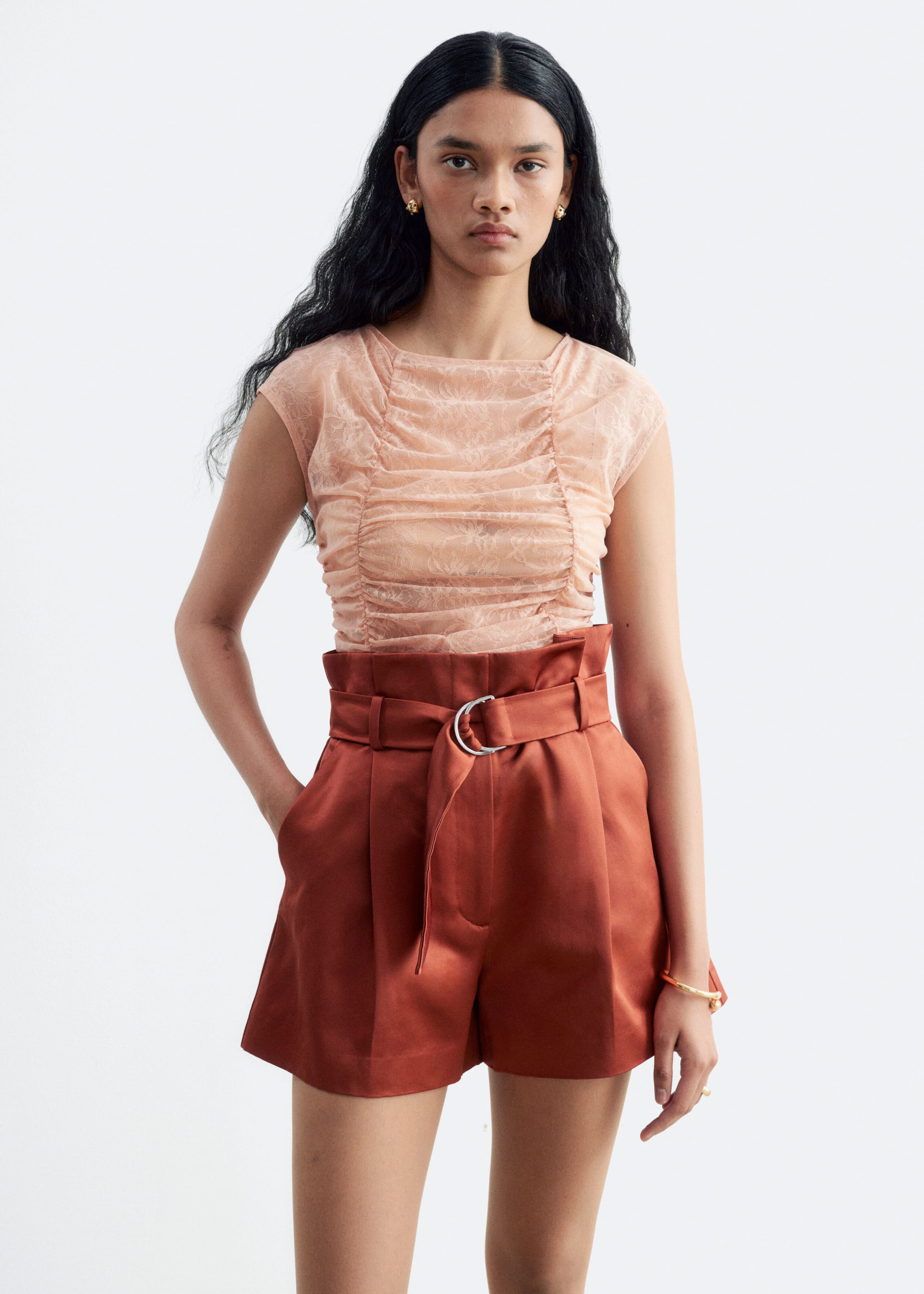 Paperbag Waist Shorts - Rost - Lookbook