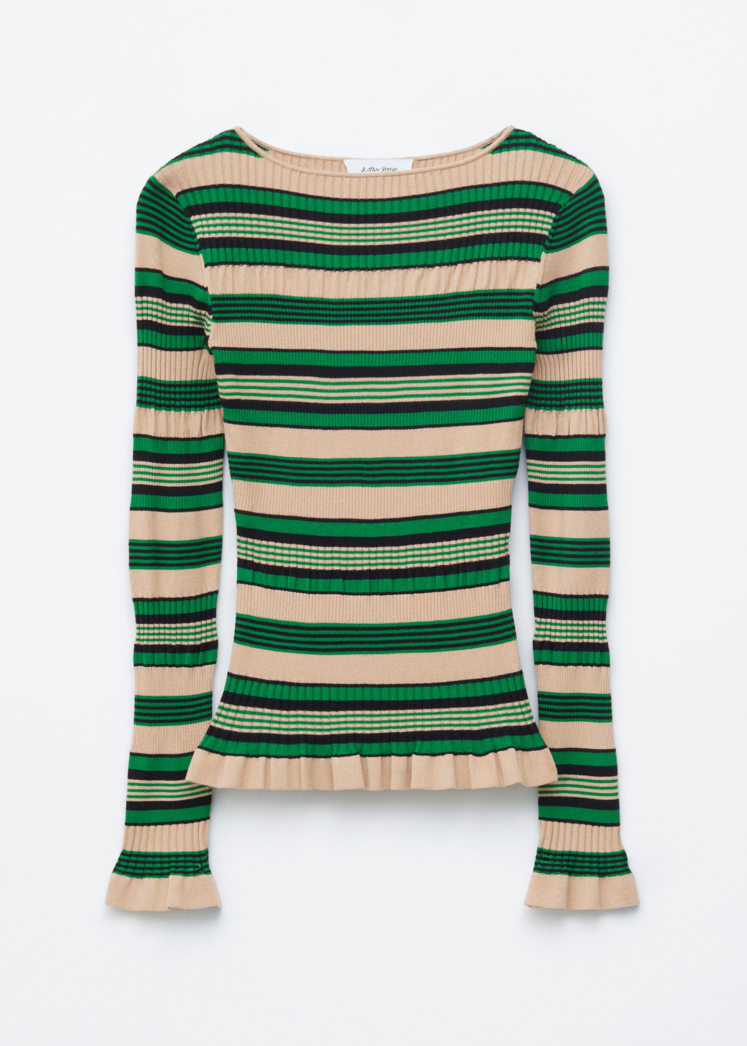 Long-Sleeve Ribbed Top - Blue/Black Stripes - Still Life