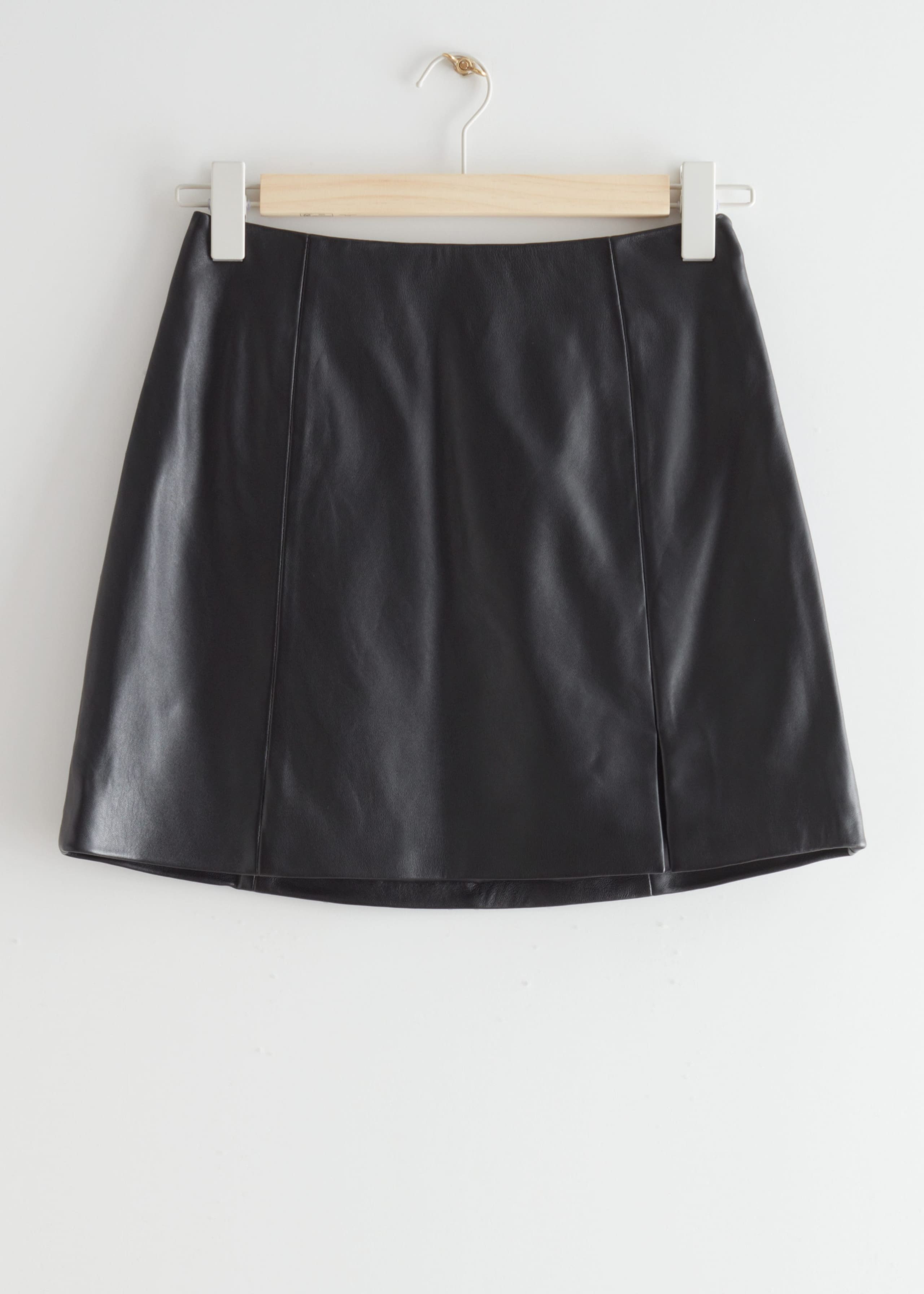 Leather A-Line Mini Skirt - Black - Still Life