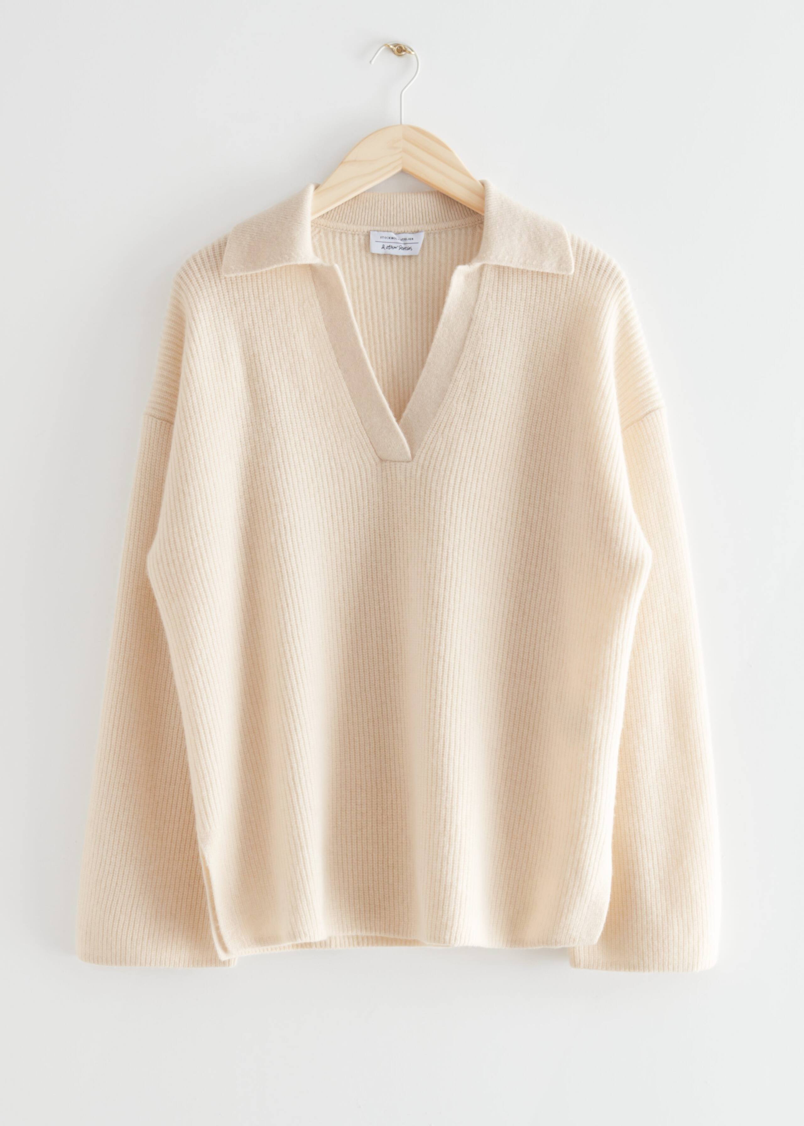 Wool Knit Polo Sweater - Light Beige - Bodegón