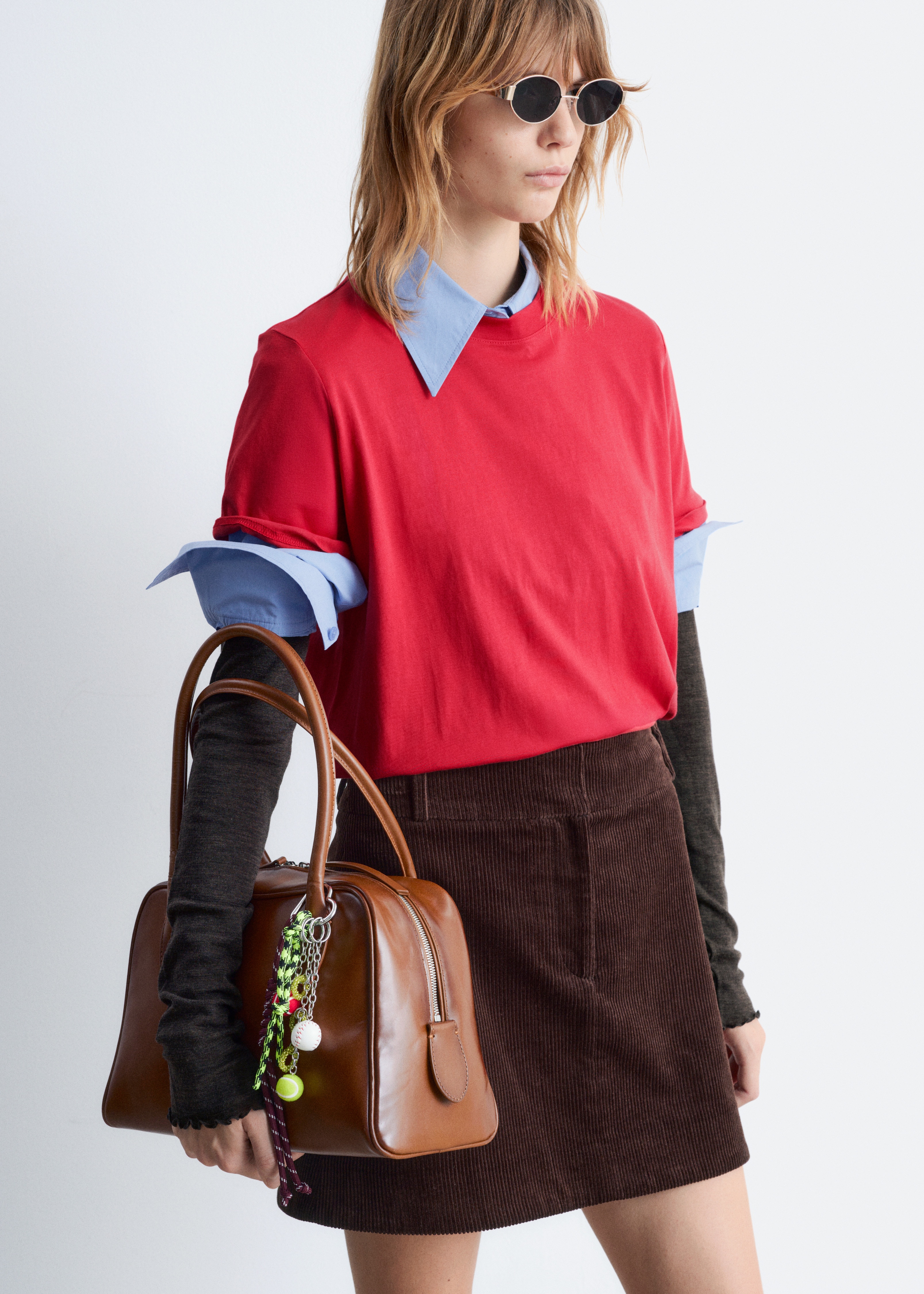 Кожена боулинг чанта - Коняк/Сиво