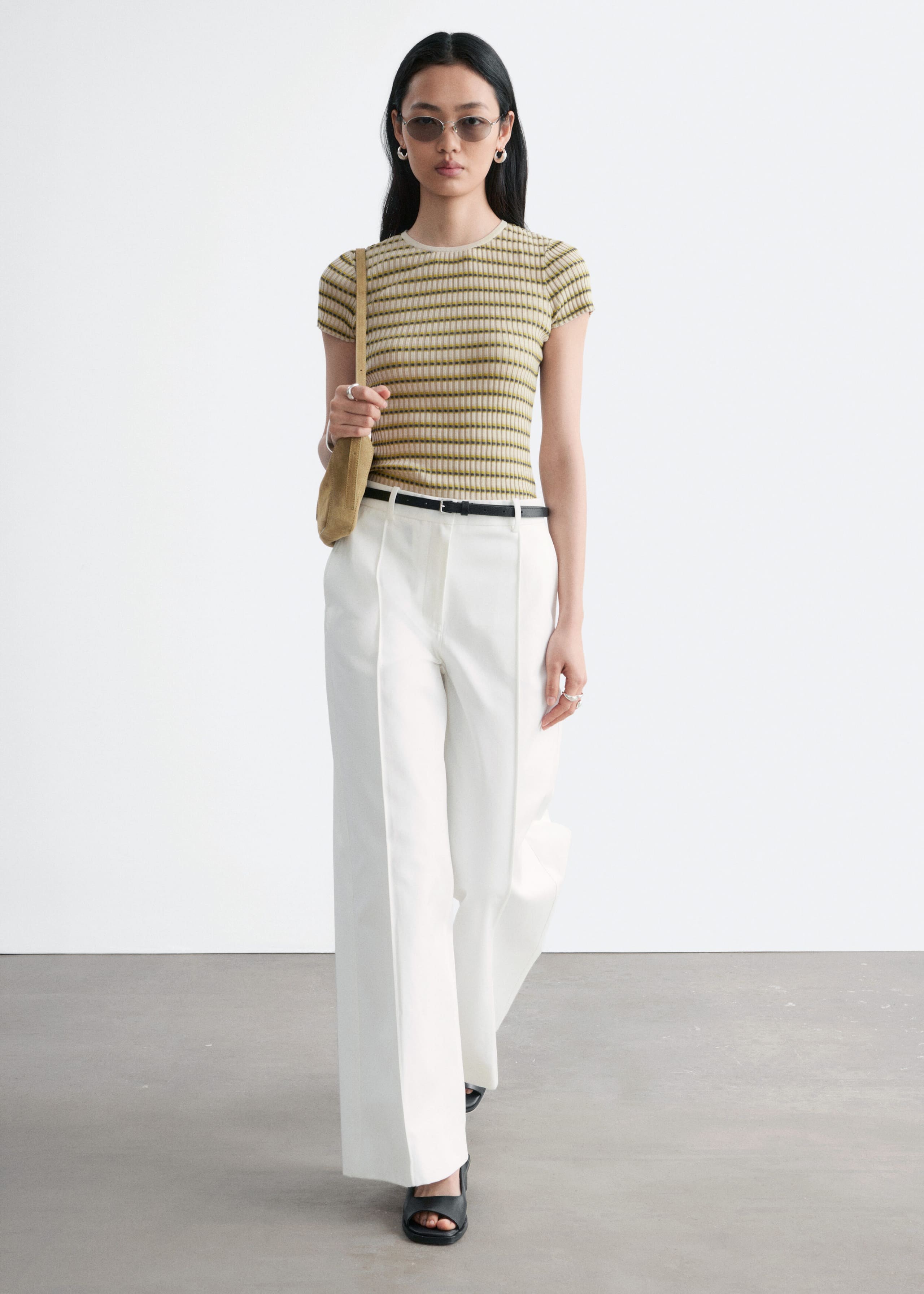 Image of Striped Rib-Knit T-shirt