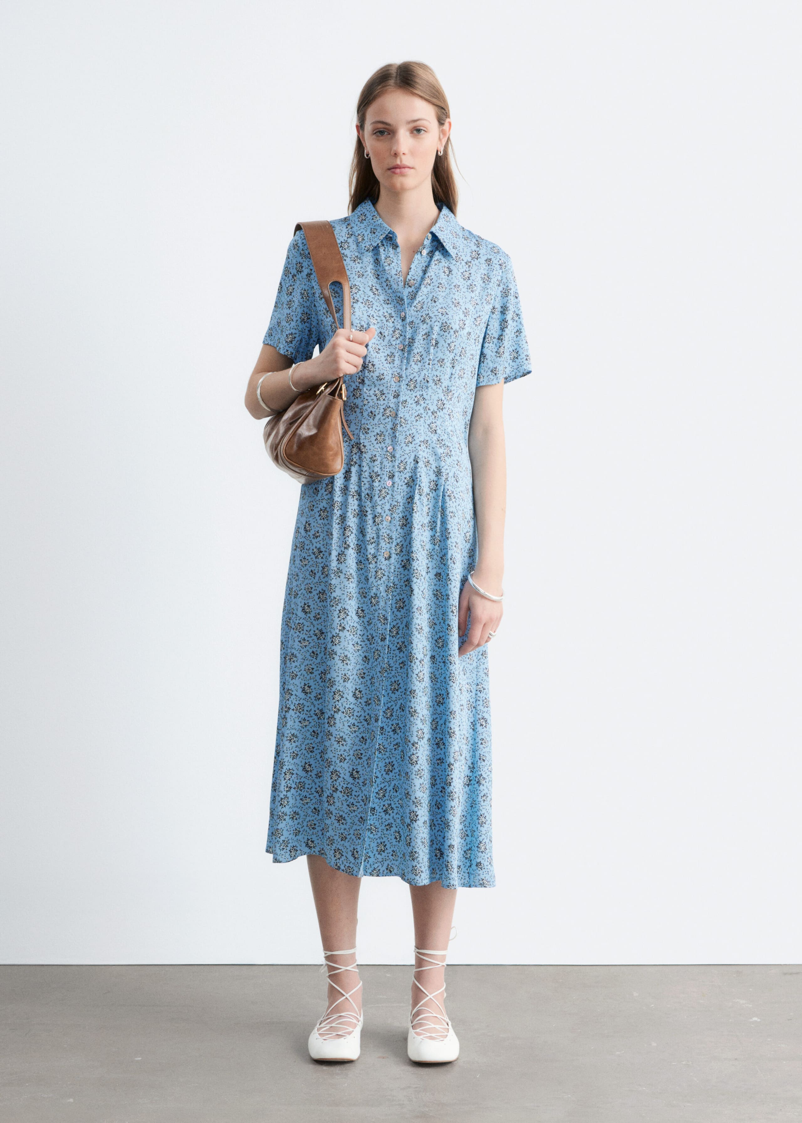 Image of Pleated Waist Shirt Dress