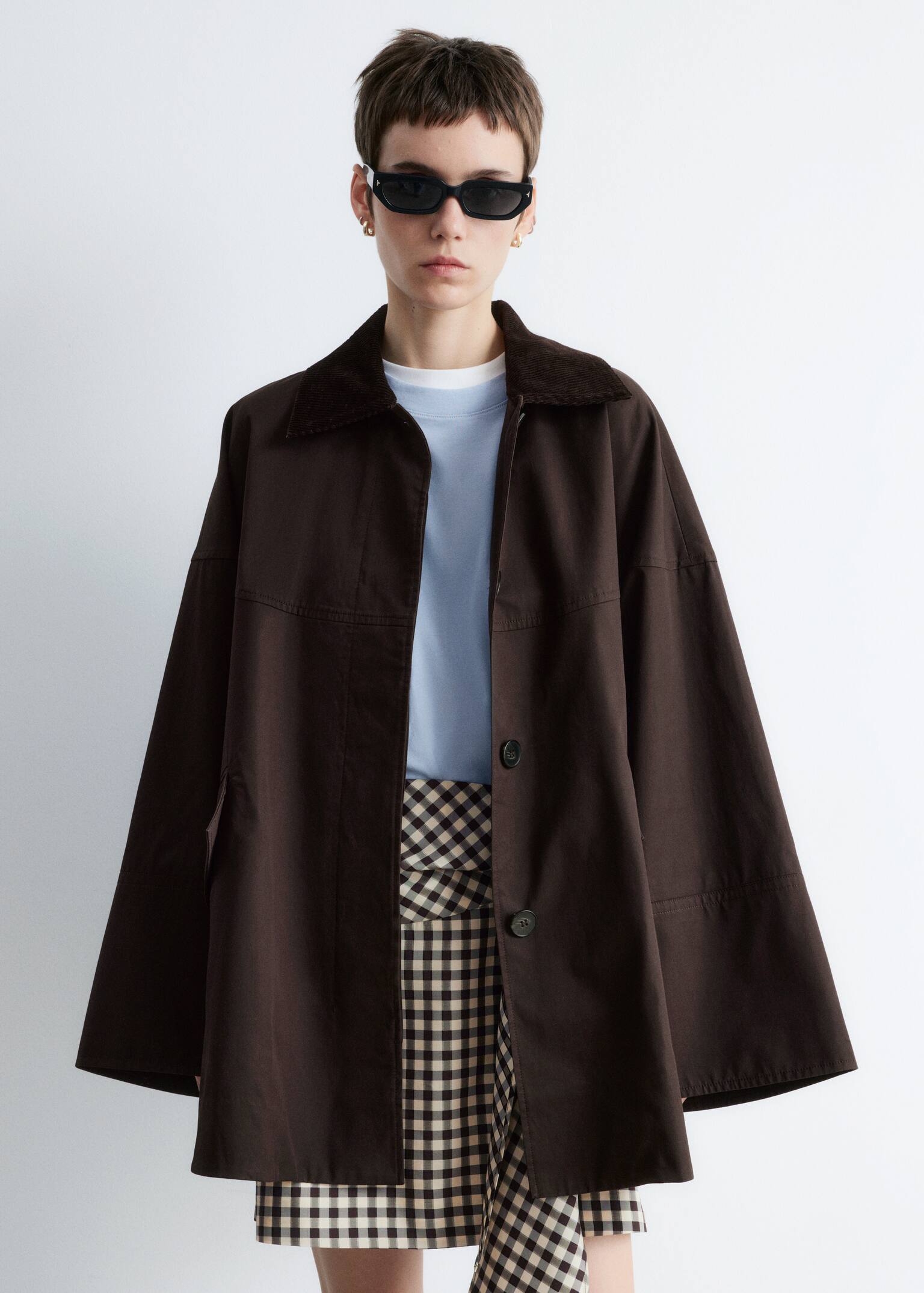 Oversized A-line Country Jacket - Dark Brown