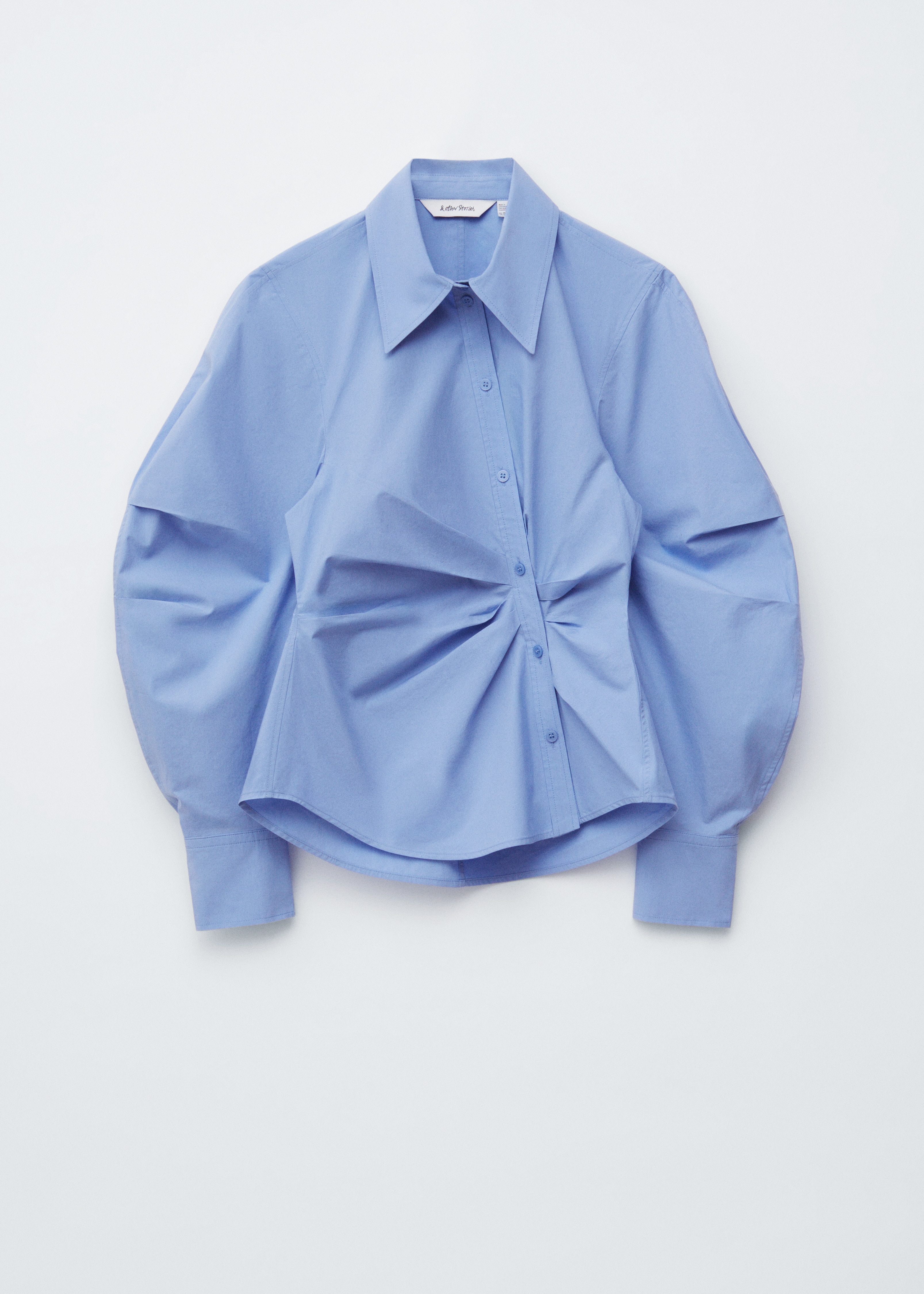 Asymmetrisk bomuldsskjorte - Mellemblå/Hvid