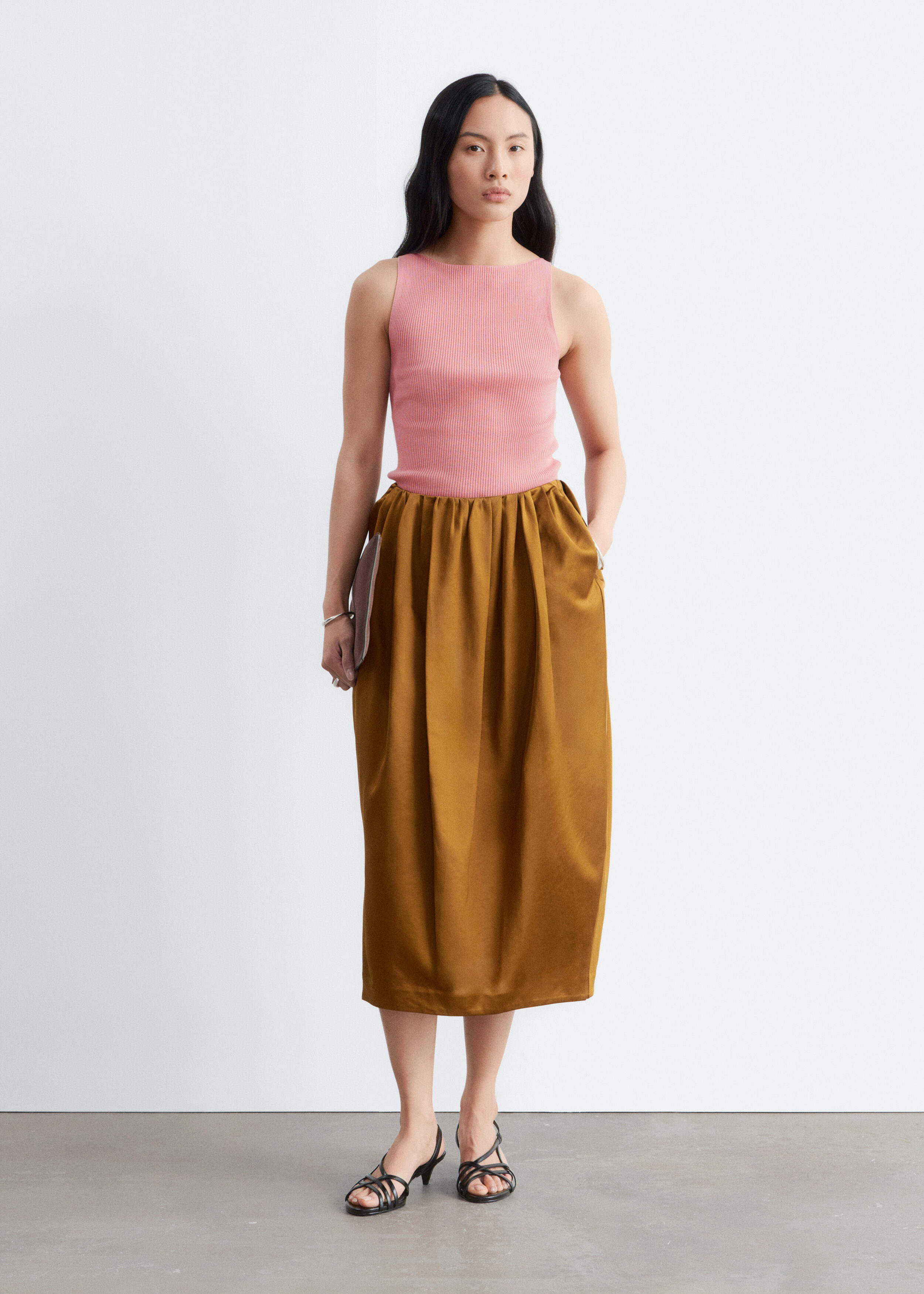 Sculpted Satin Midi Skirt - Bronze - & Other Stories US