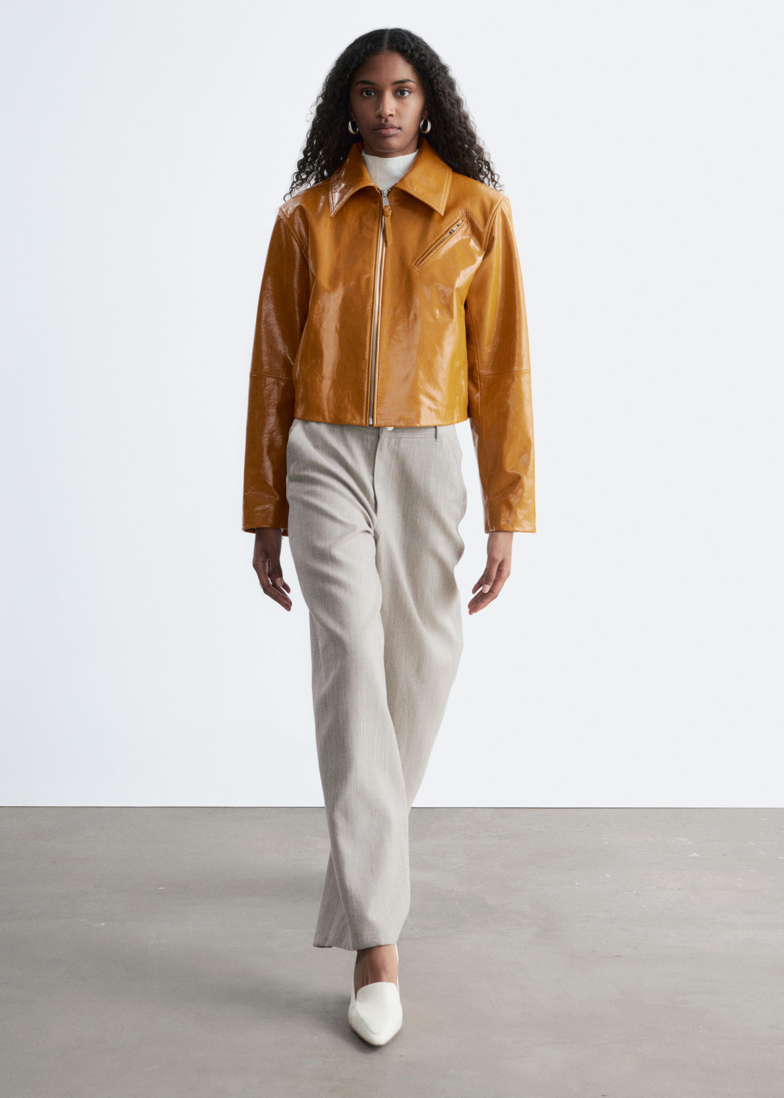 Image of Veste motard en cuir verni