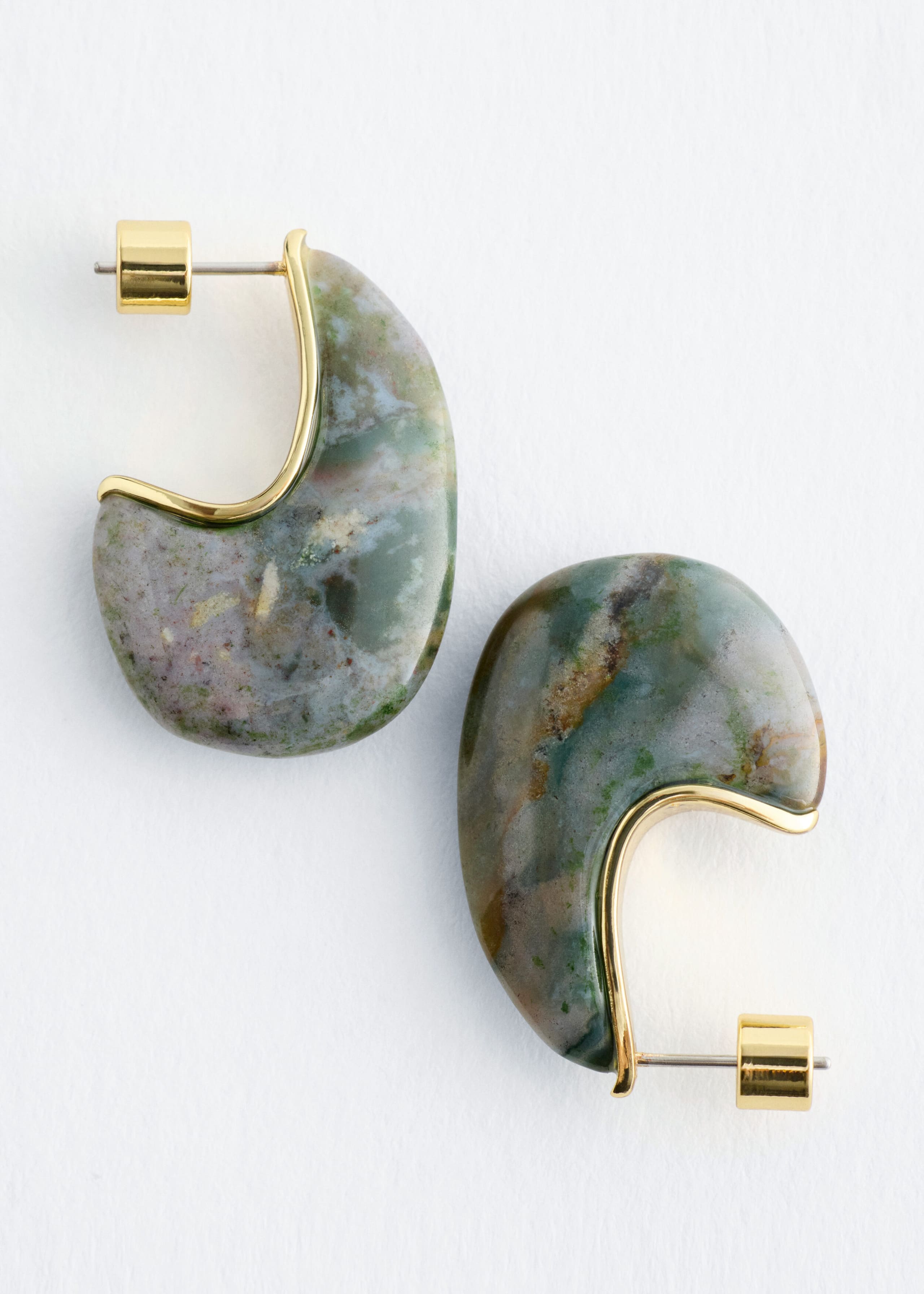 Agate Half-Hoop Earrings - Gold/Turquoise - Still Life