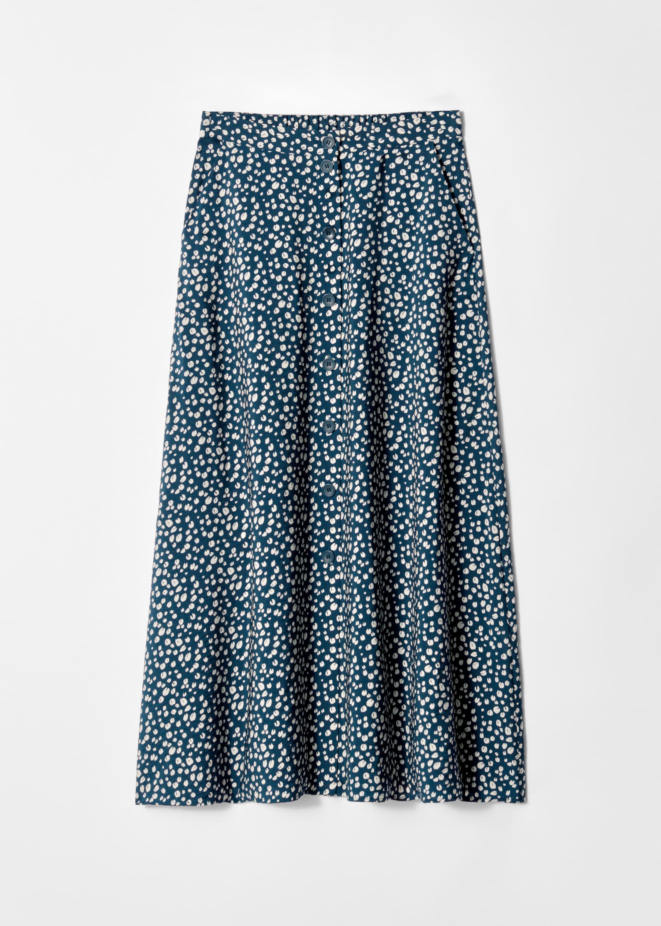 Se større billede: A-formet midinederdel med knapper - Marineblå/beige mønster - DAME | H&M DK 4