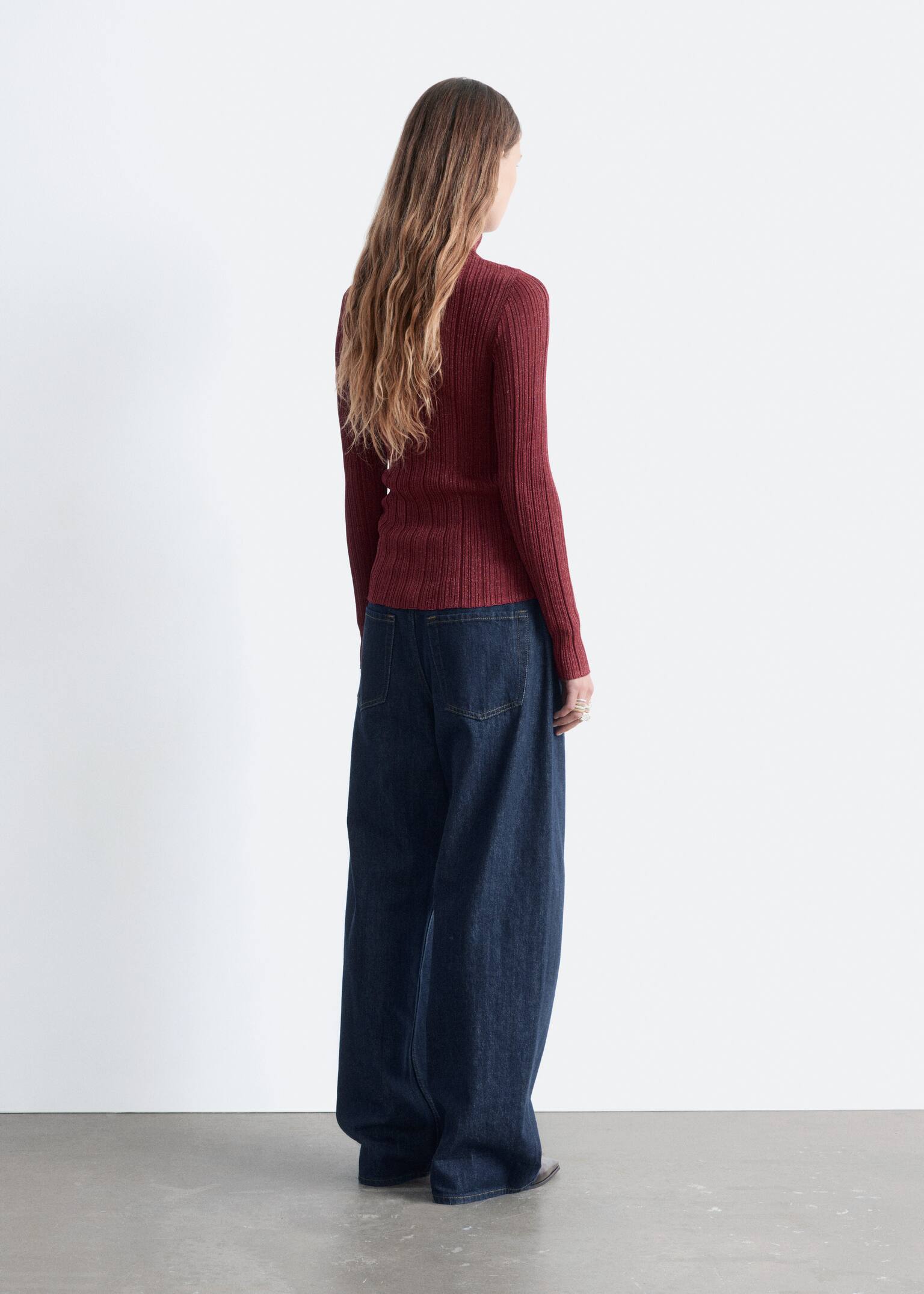 Rib-Knit Lurex Turtleneck - Dark Red/Light Blue/Dark Brown/Dark Turquoise - 3