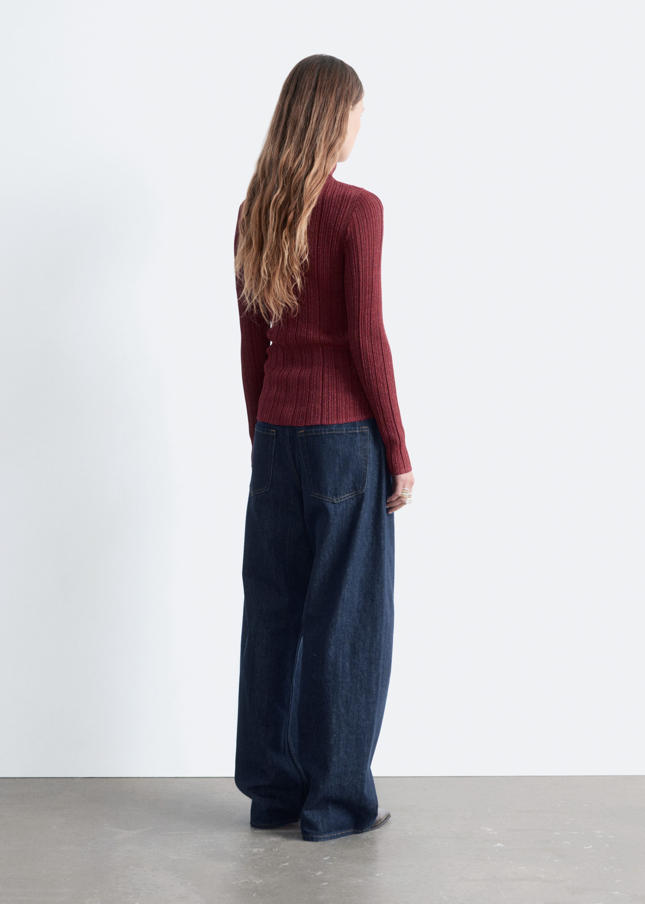 Rib-Knit Lurex Turtleneck - Dark Brown - Lookbook