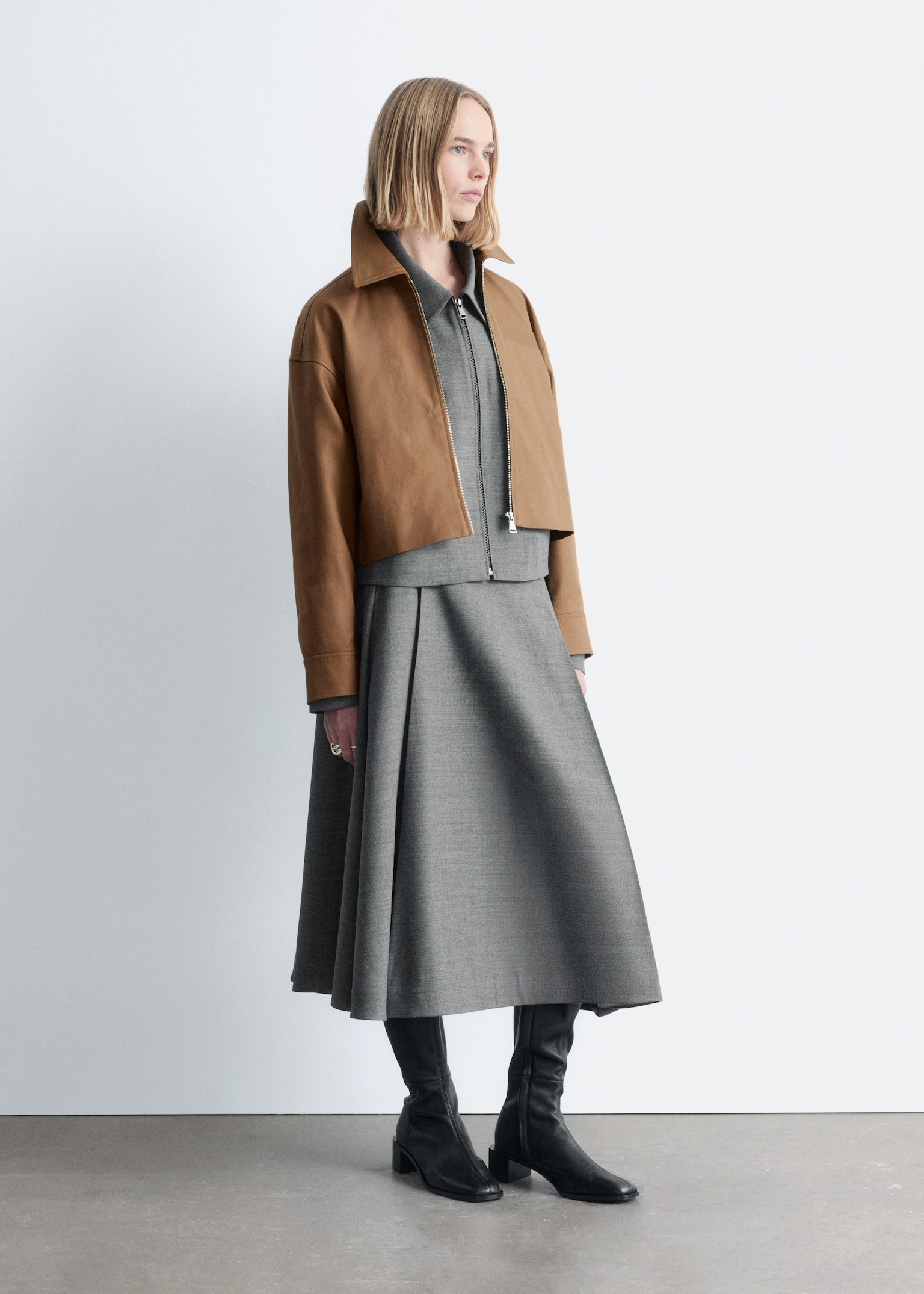 Casaco curto de sarja - Bege escuro - 4