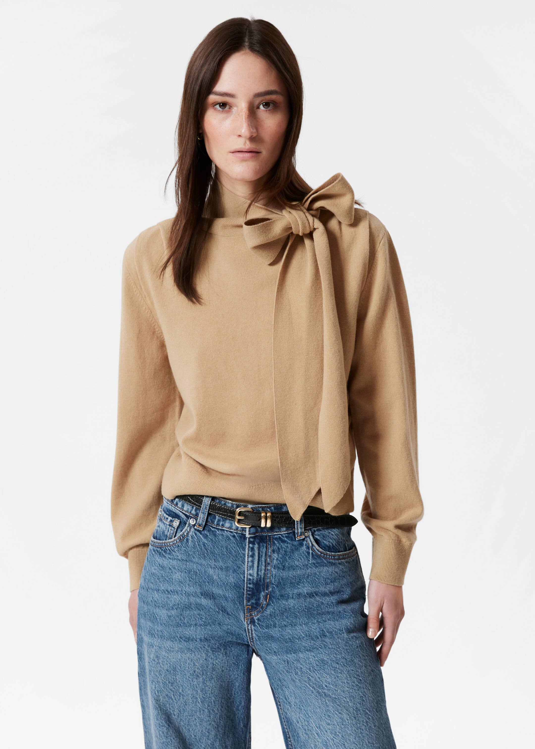 Größeres Bild ansehen: Pullover aus Merinowolle mit Bindedetail - Beige - Ladies | H&M DE 1