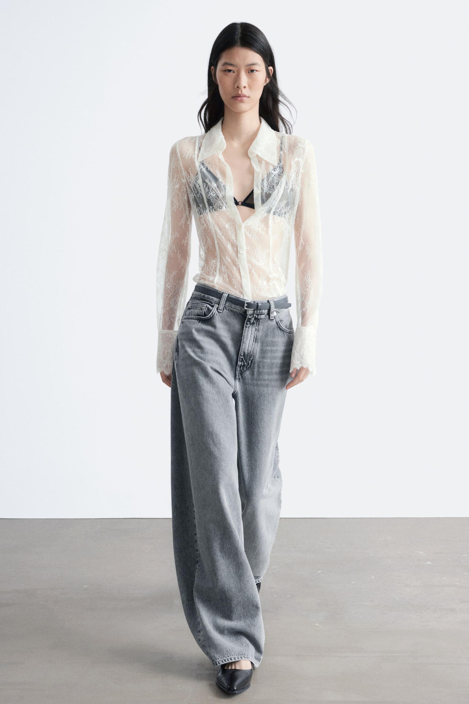 Camisa de encaje de corte cónico - Crema - 7