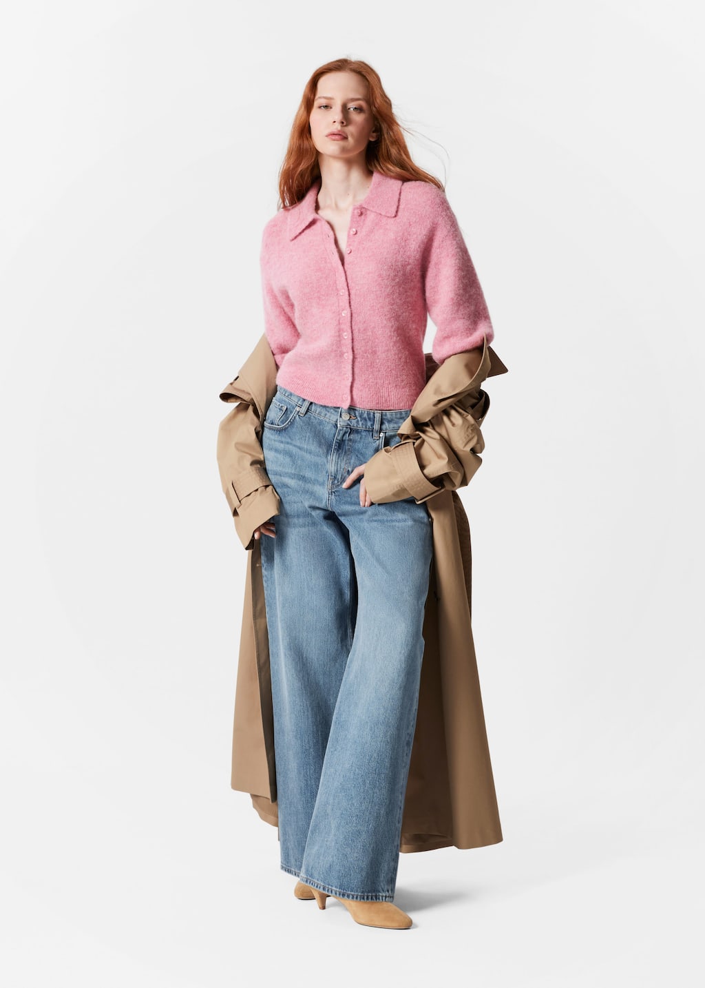 Alpaca-Blend Short-Sleeve Cardigan - Pink - Lookbook