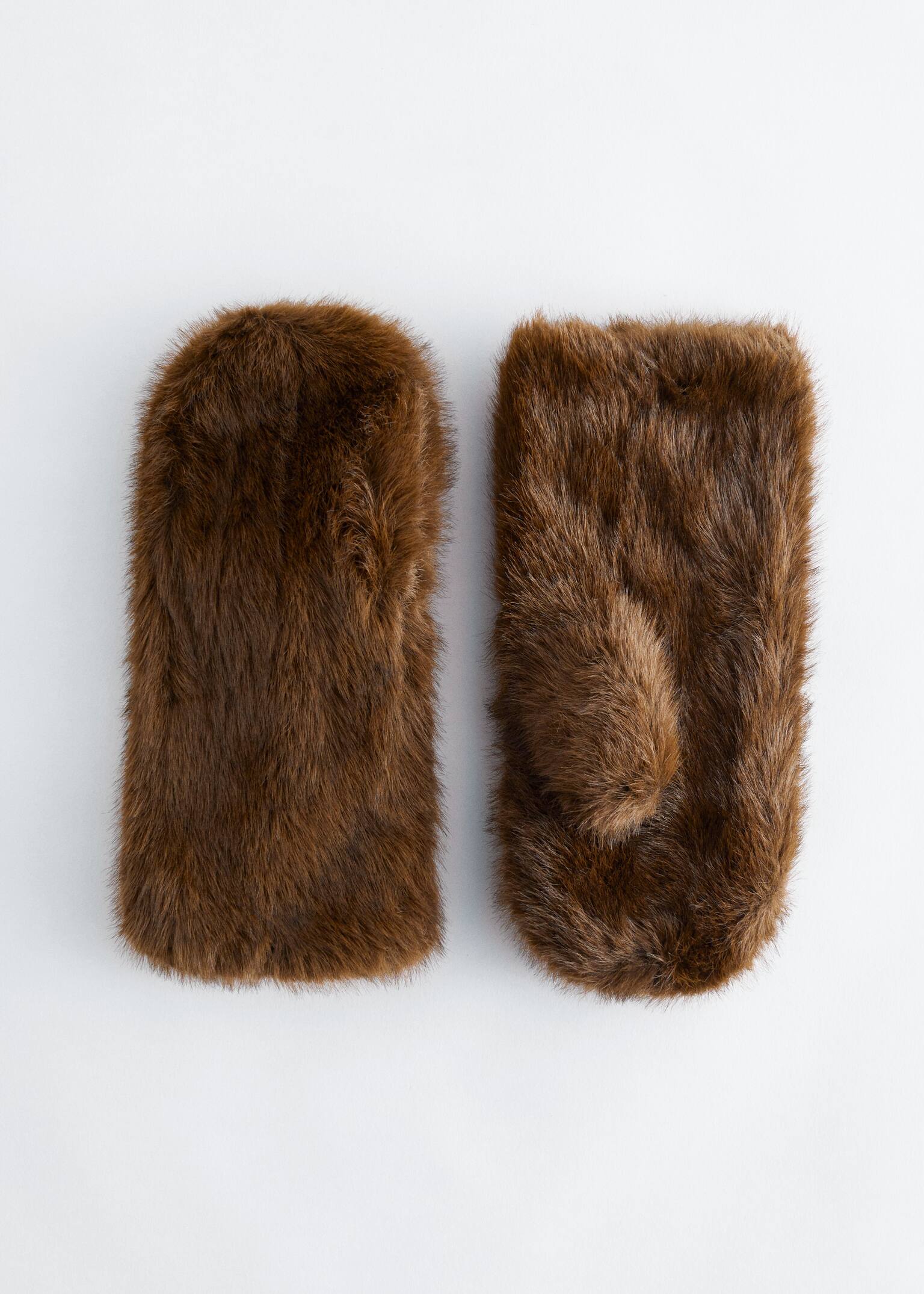 Faux Fur Mittens - Brown/Cream