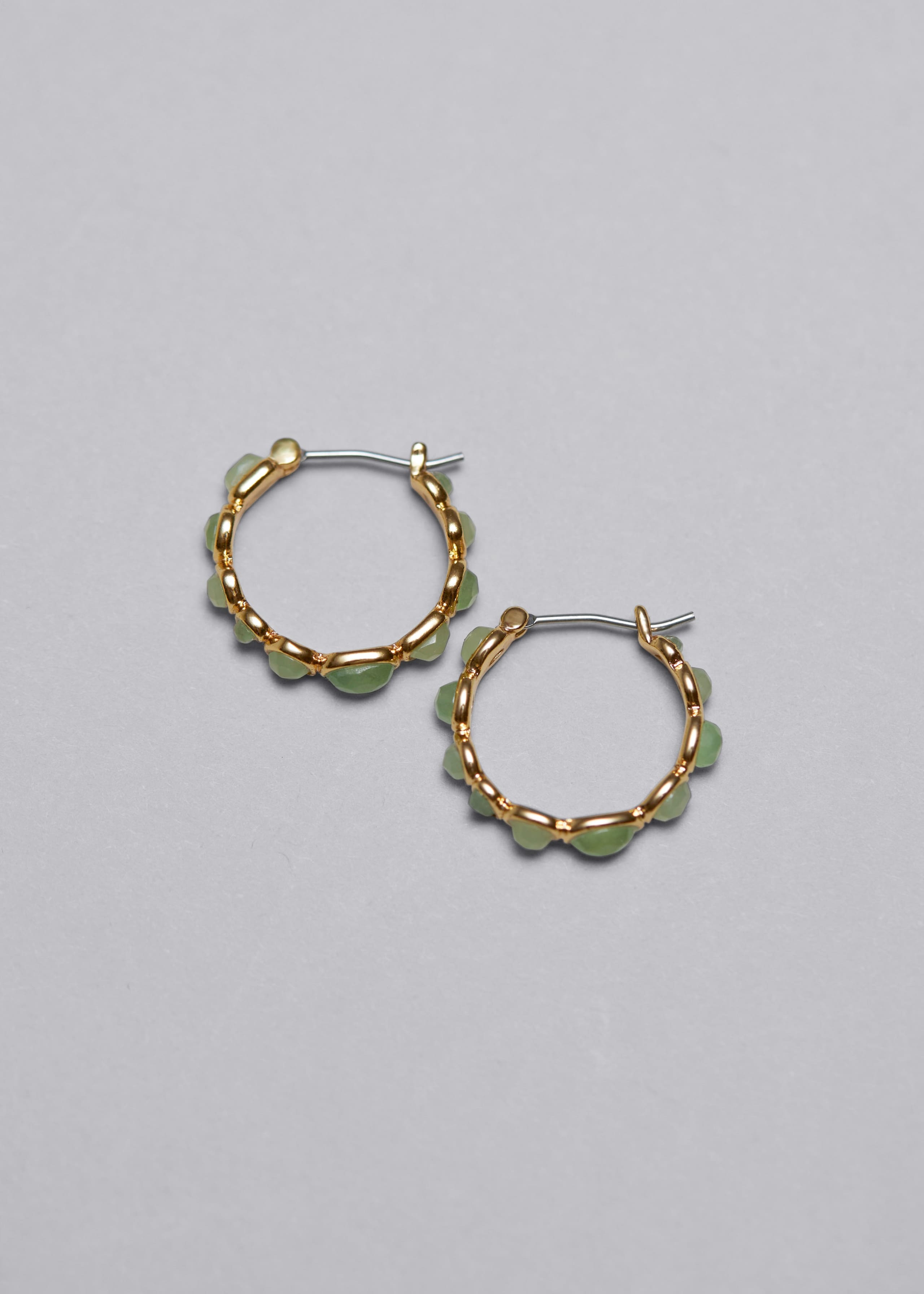 Organic Stone Mini Hoop Earrings - Green/Gold - Still Life