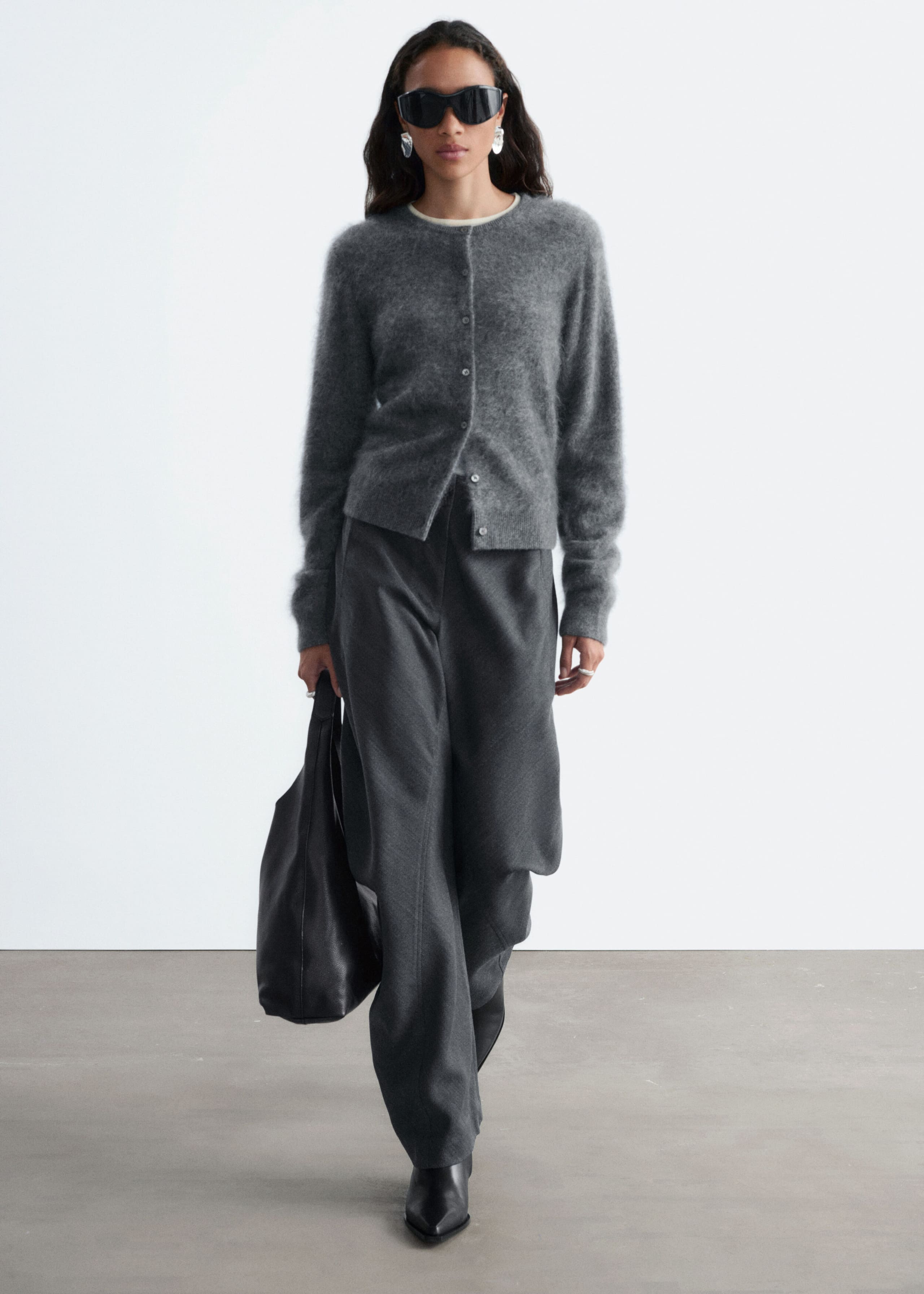 Twisted Seam Wool Trousers - Dark Grey - Lookbook