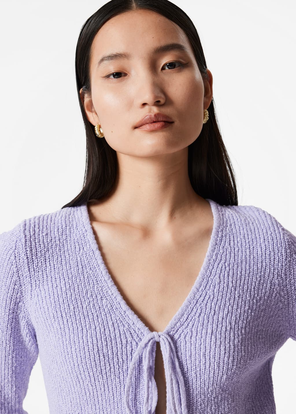 Knitted Tie-Detail Cardigan - White - Lookbook
