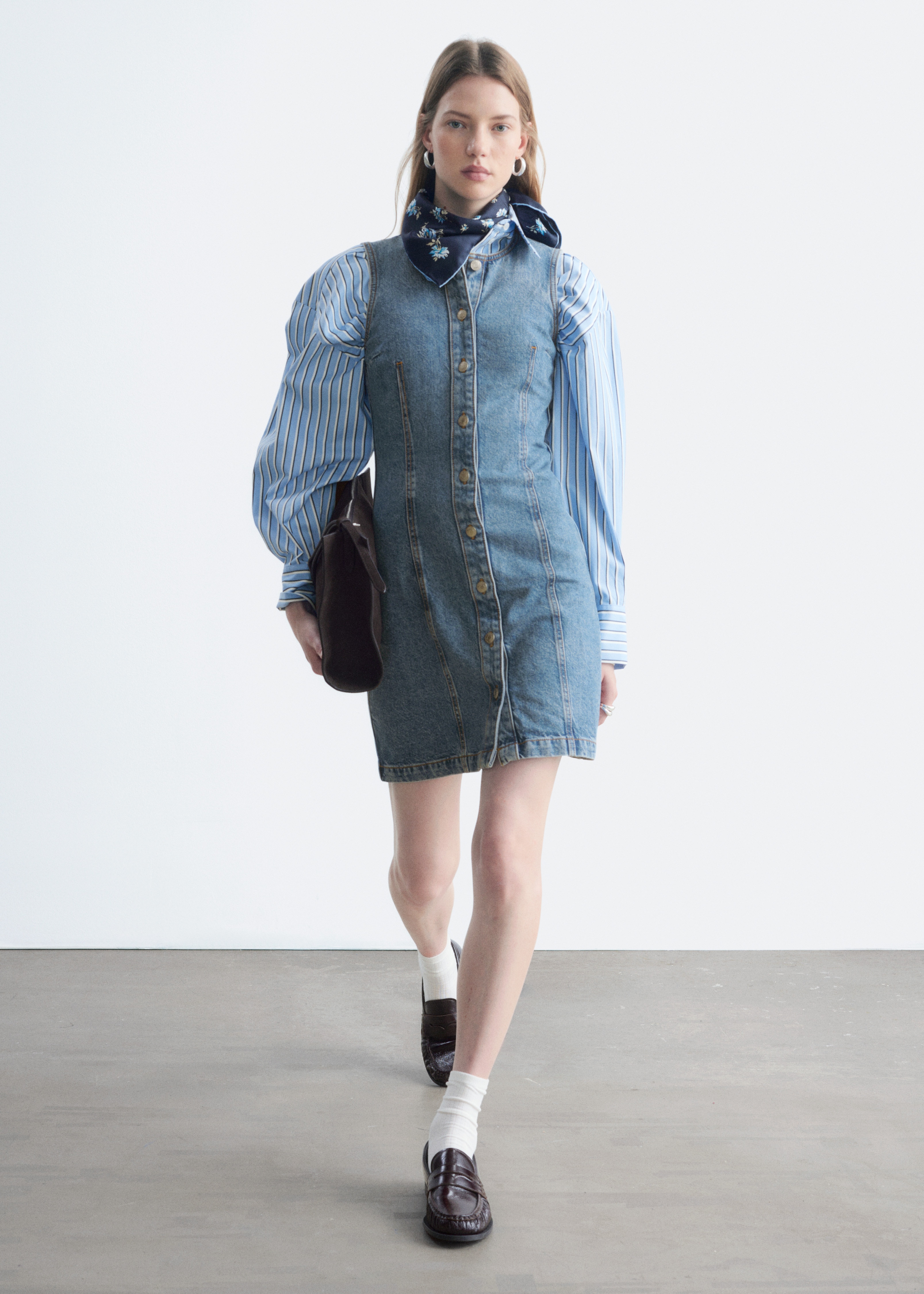 Button-Front Denim Dress - Azul