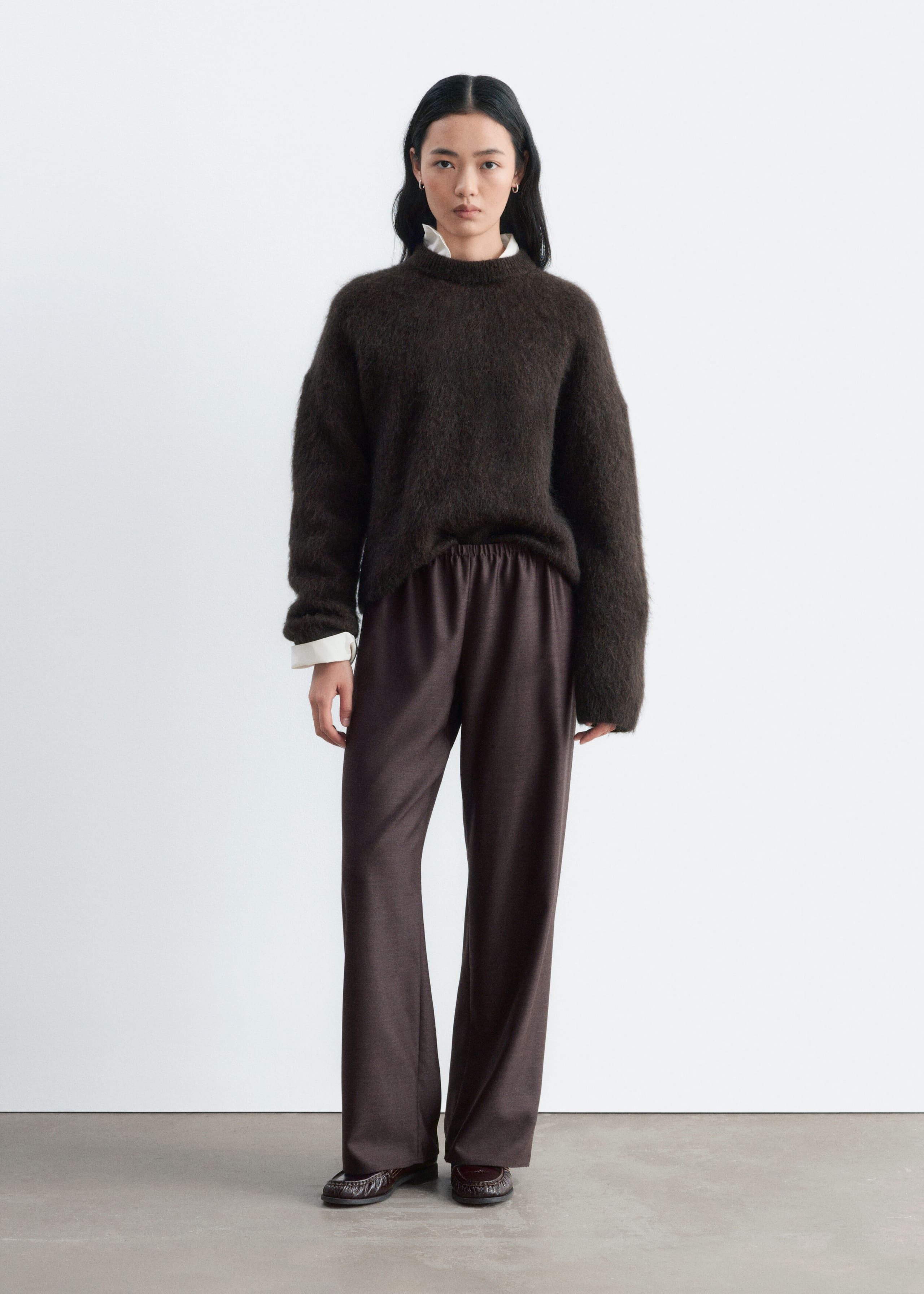 Pull-On Wool Trousers Dark Brown