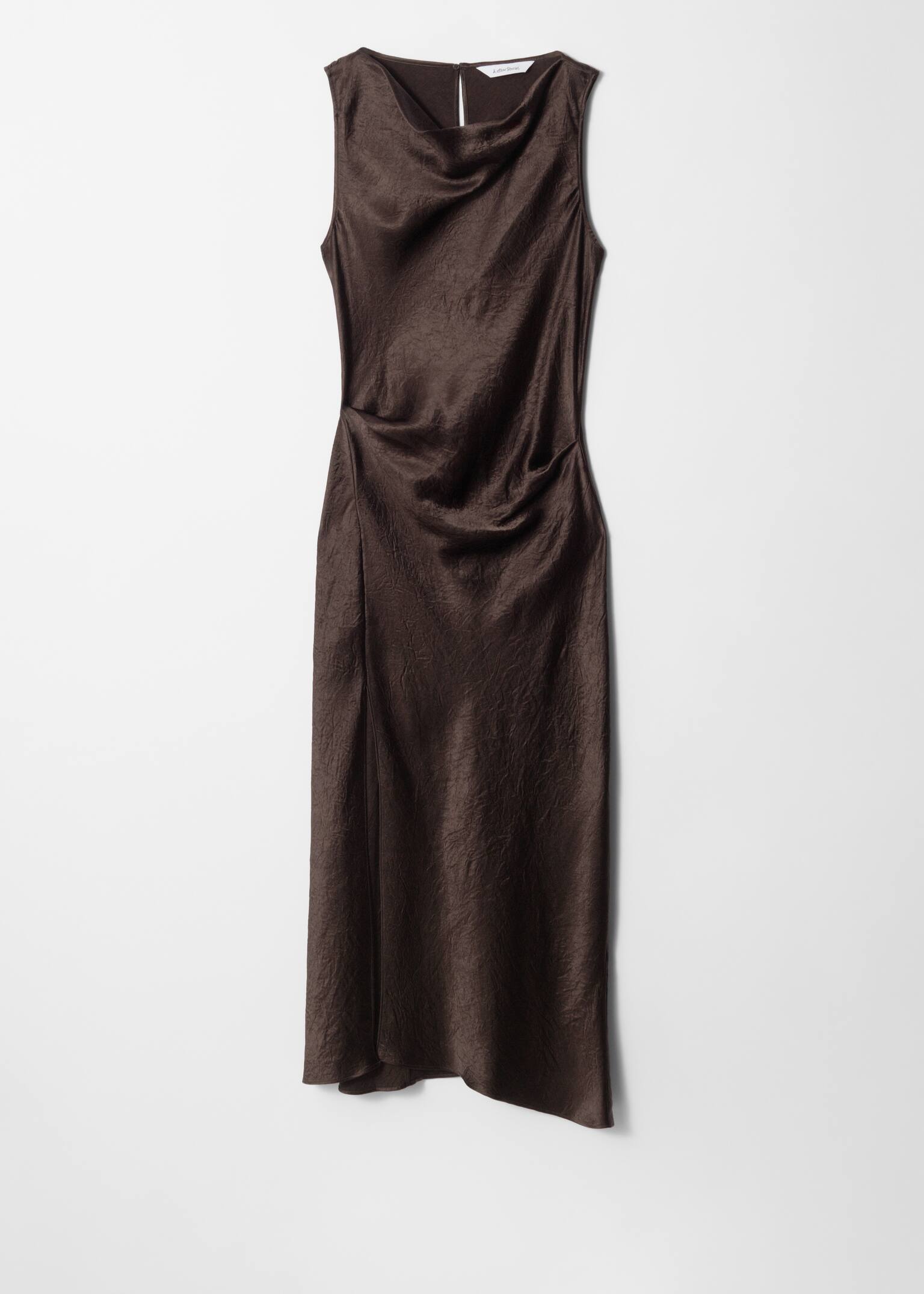 Draped Satin Midi Dress - Dark Brown