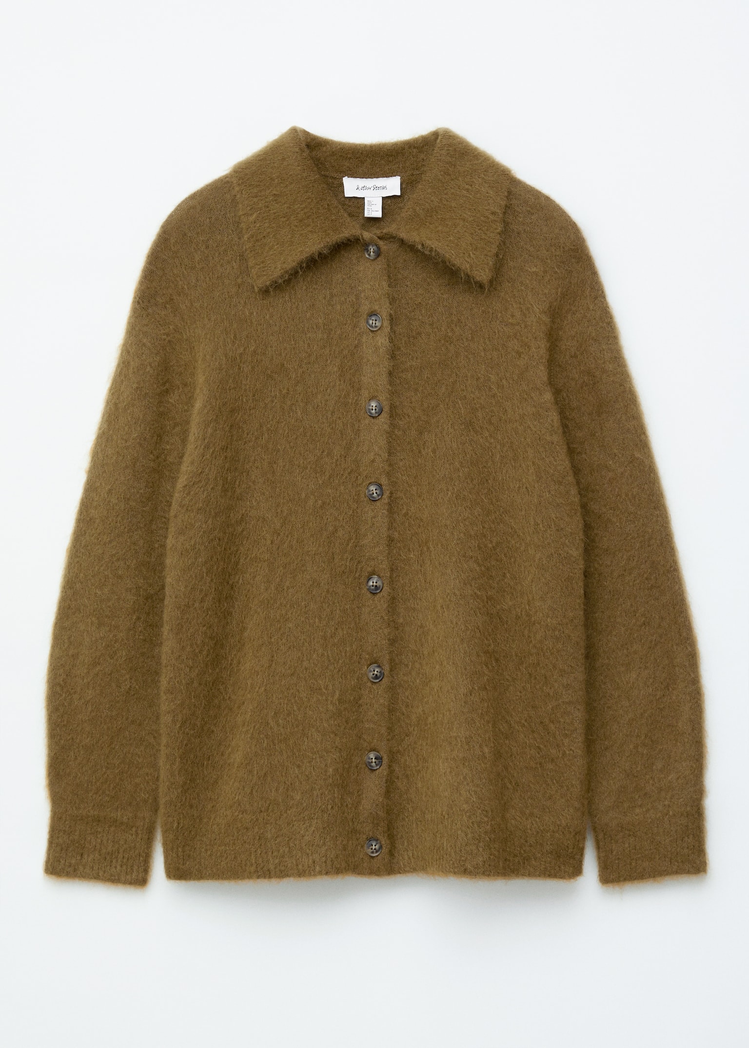 Cardigan oversize en maille brossée - Brun vert olive - 2