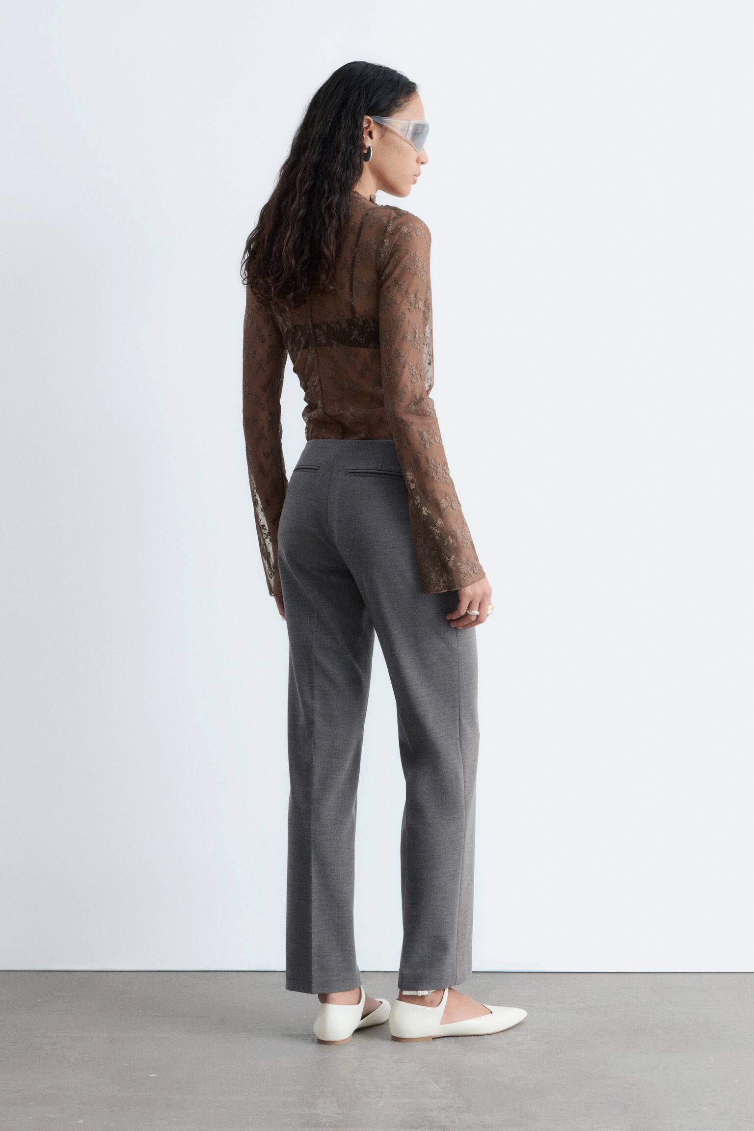 Haut en dentelle à manches longues - Dark Brown/Cream/Taupe clair - 6