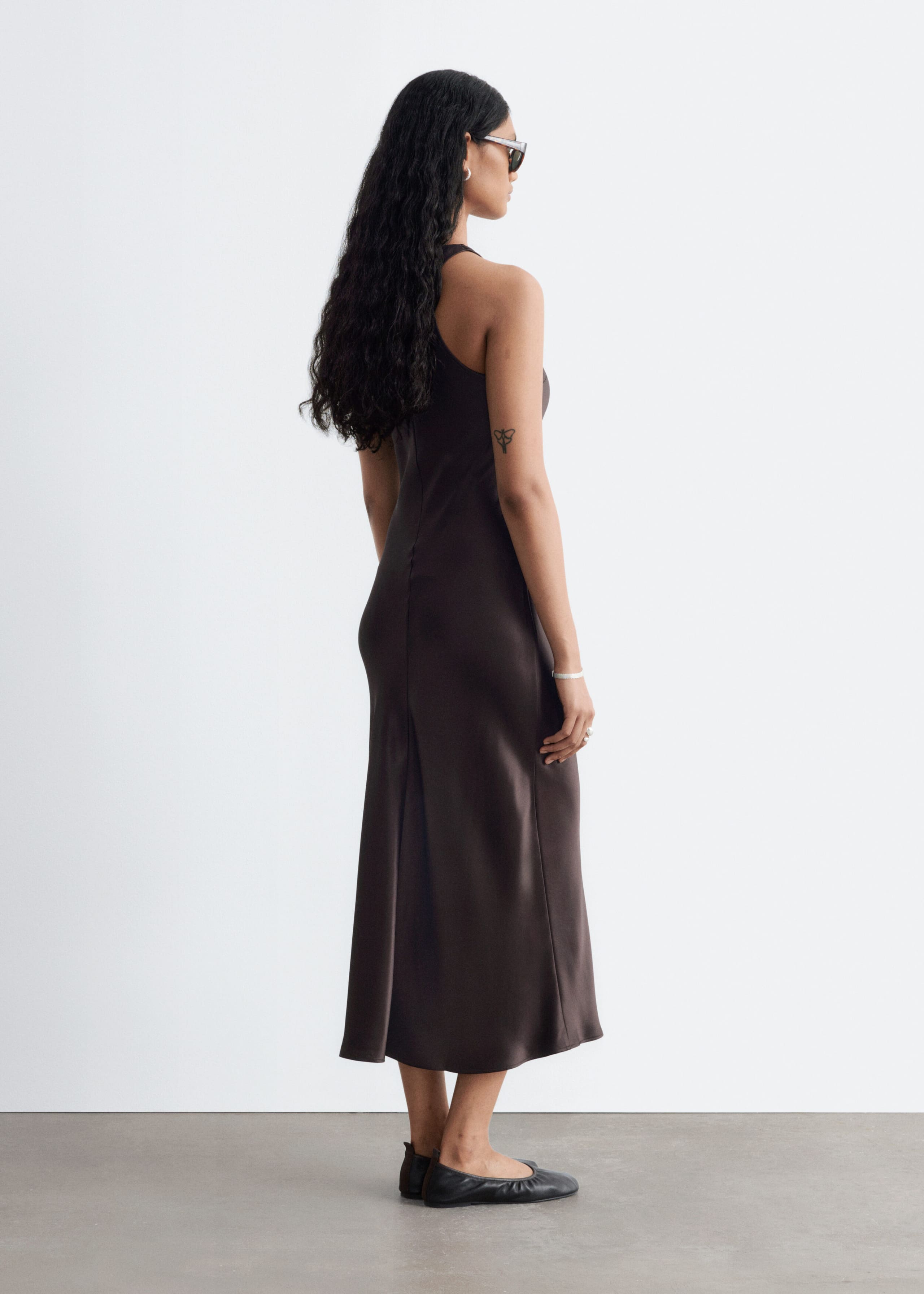 Sleeveless Satin Midi Dress - Dark Brown - Still Life