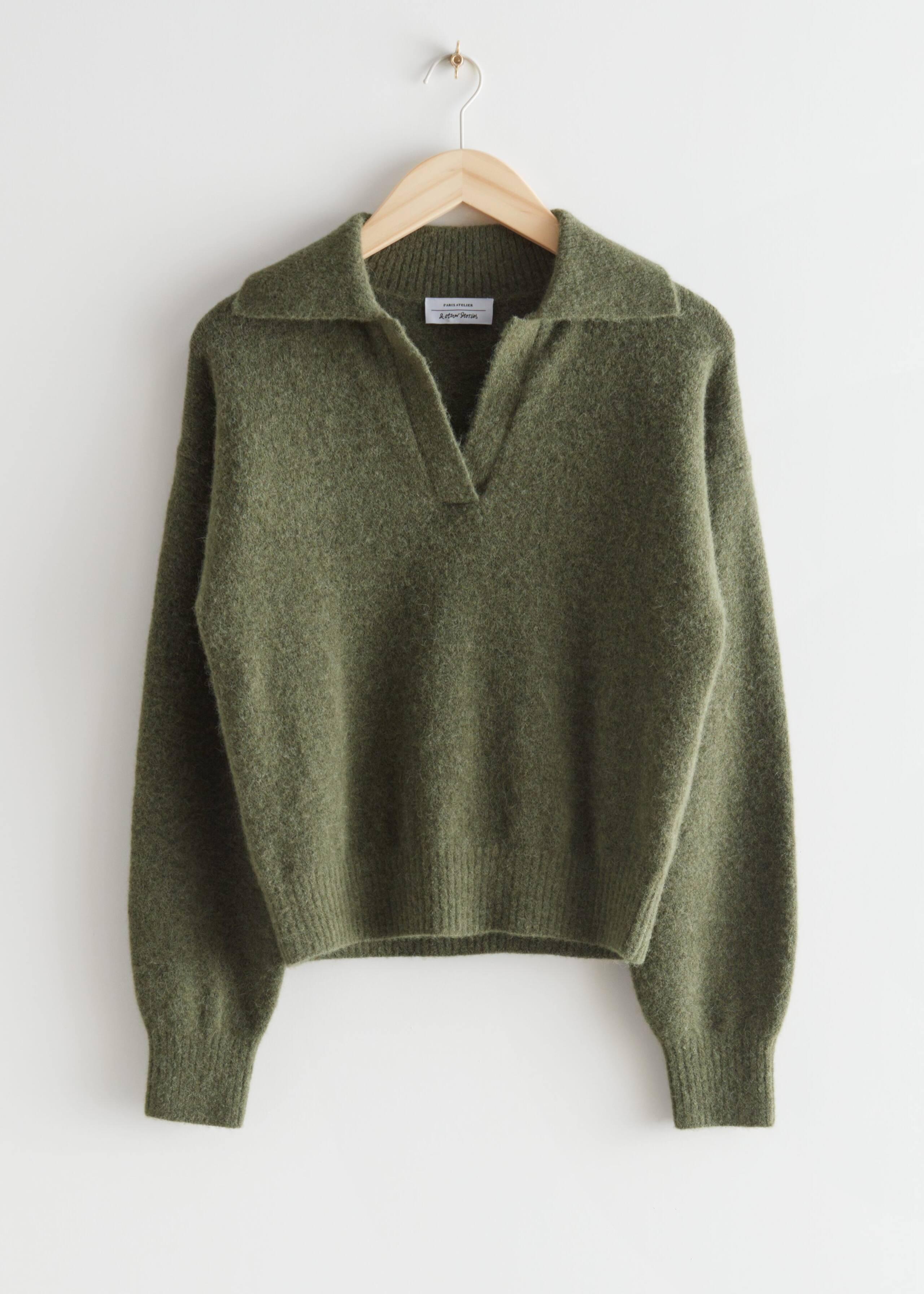 Collared Knit Jumper - Khaki - Bodegón