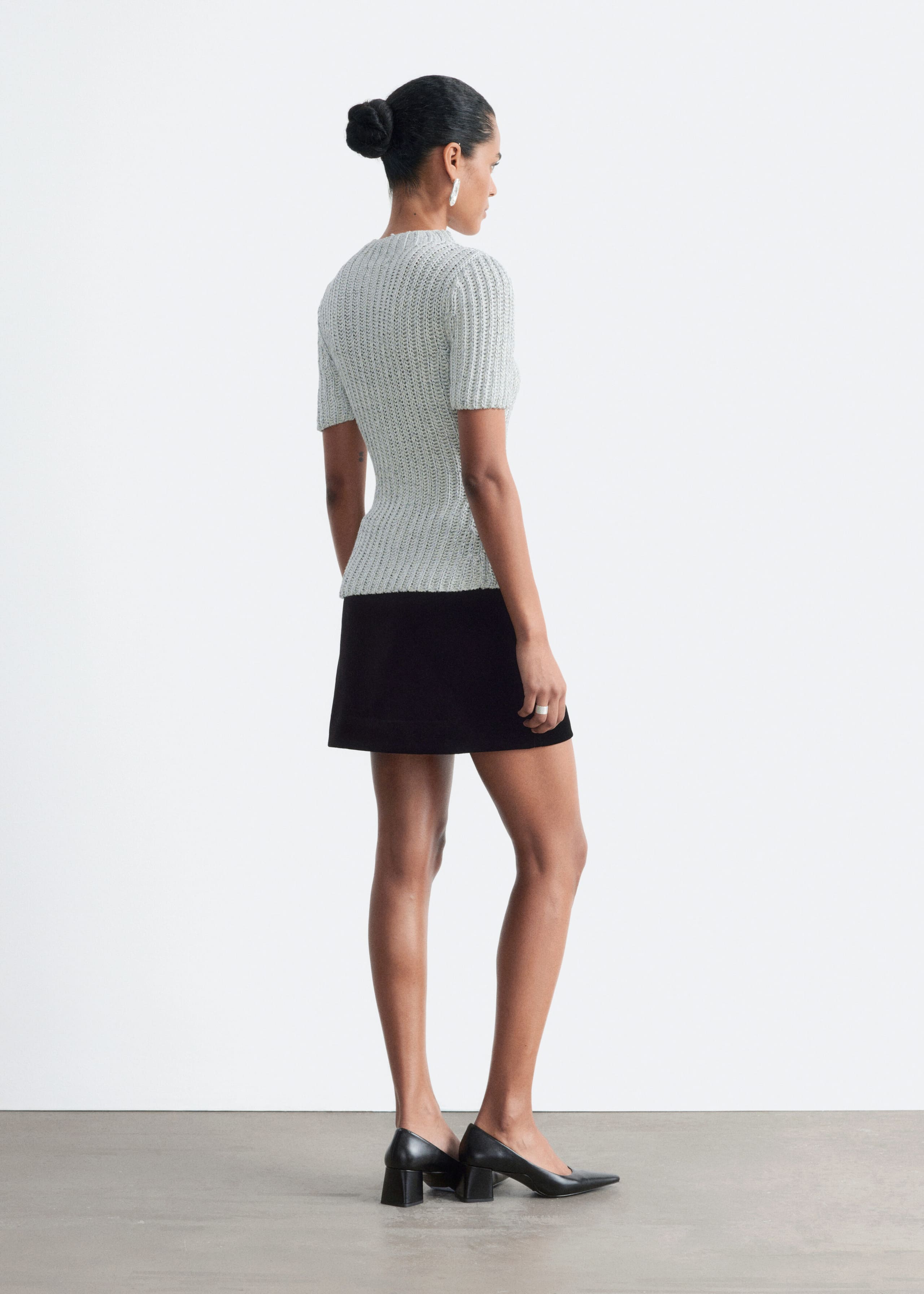 Metallic Knit Top - Grey - Lookbook
