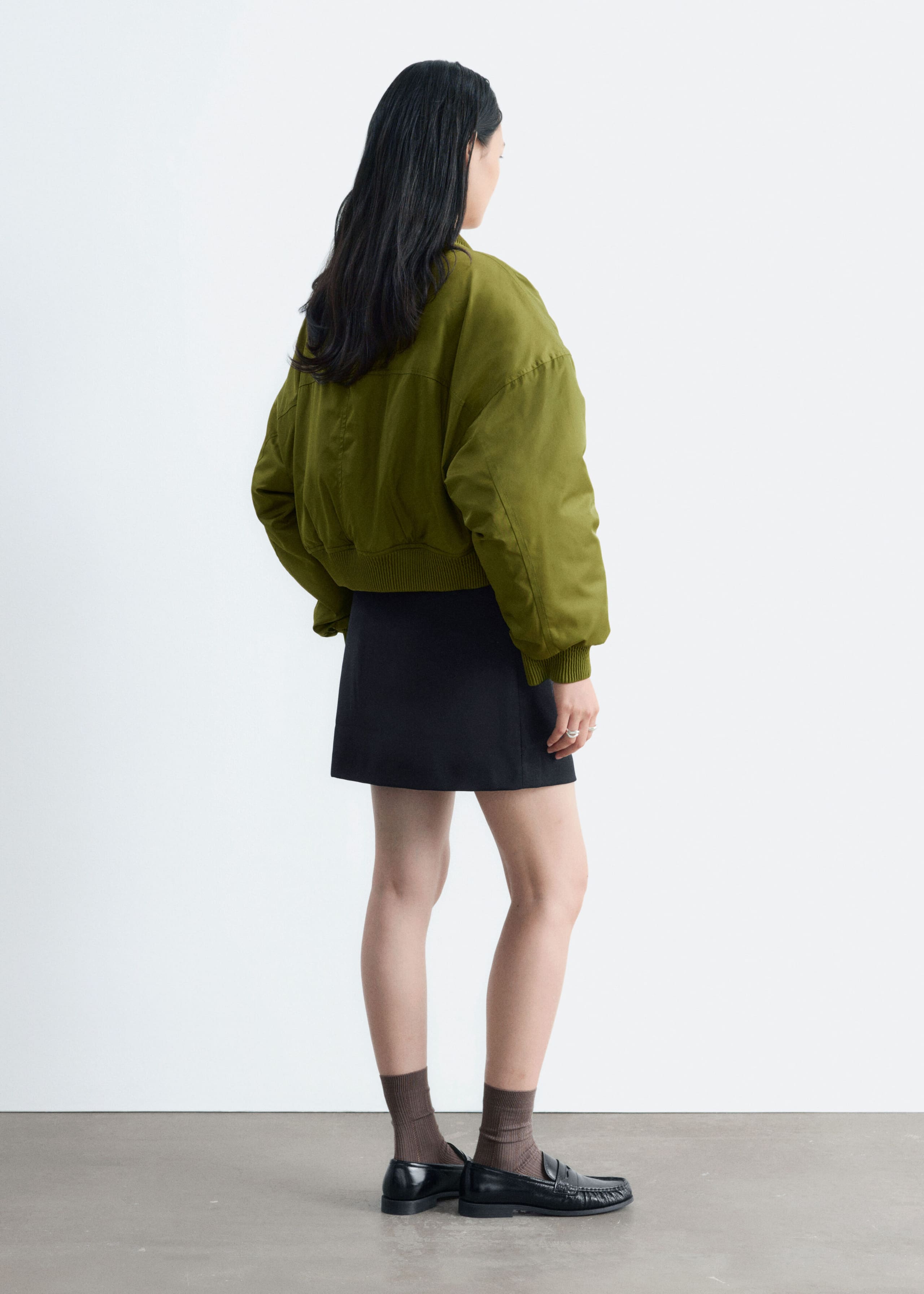 Cropped Bomber Jacket - Green - Lookbook