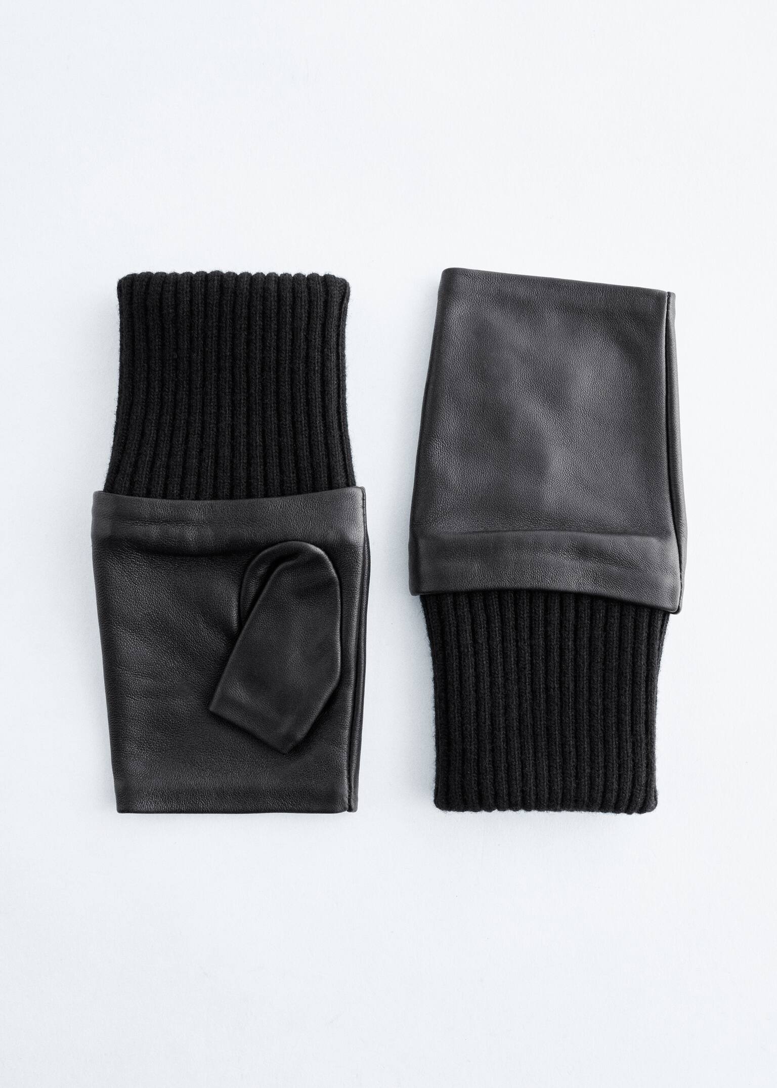 Fingerlose Fäustlinge aus Leder - Schwarz - 2