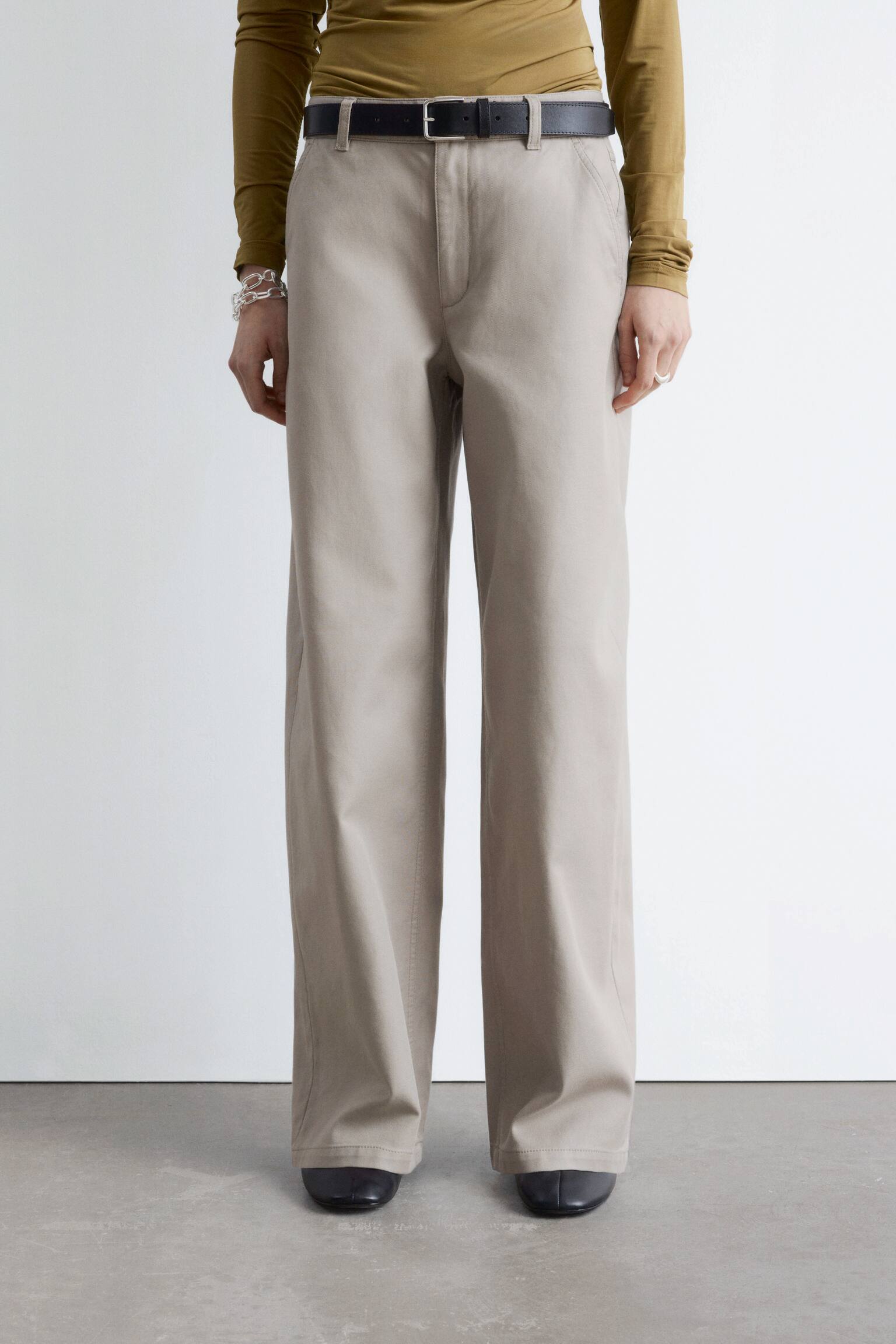 Széles szárú twill nadrág - Világos szürkésbézs - 7