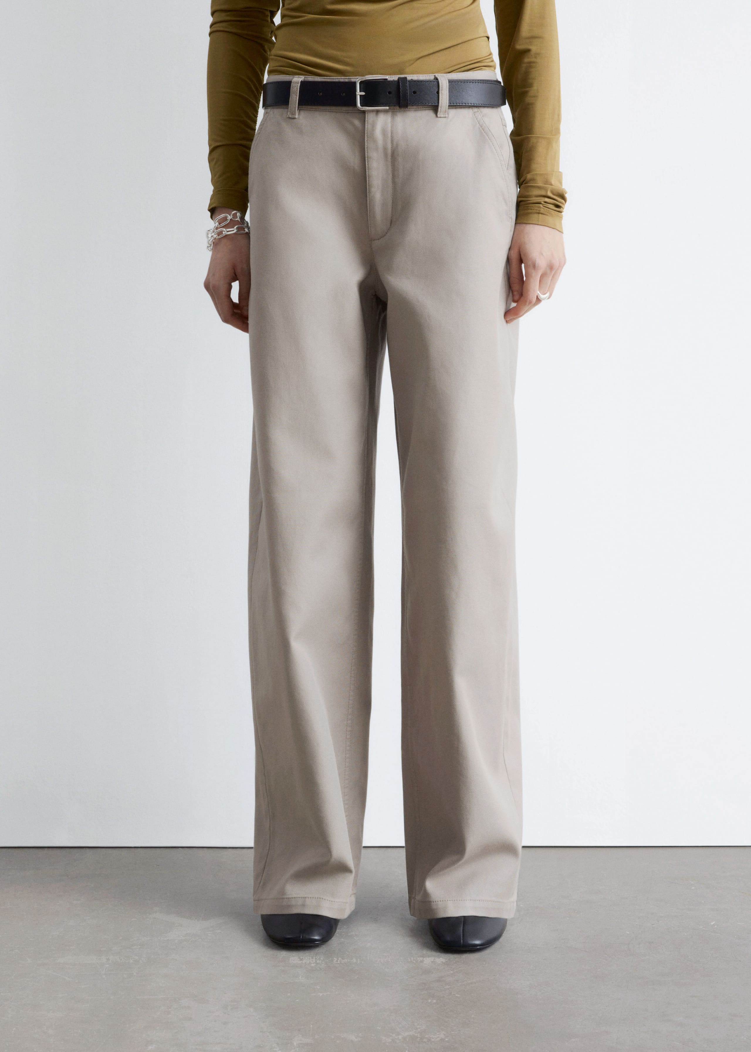 Image of Wide-Leg Twill Trousers