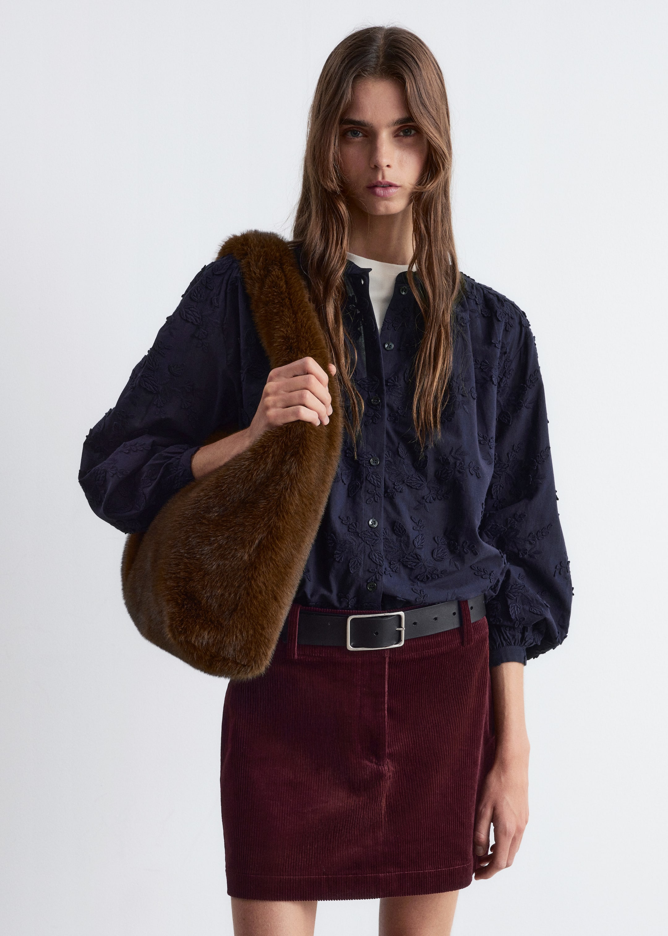 View larger image: Voluminous Floral-Appliqué Blouse - Navy - Ladies | H&M GB 1