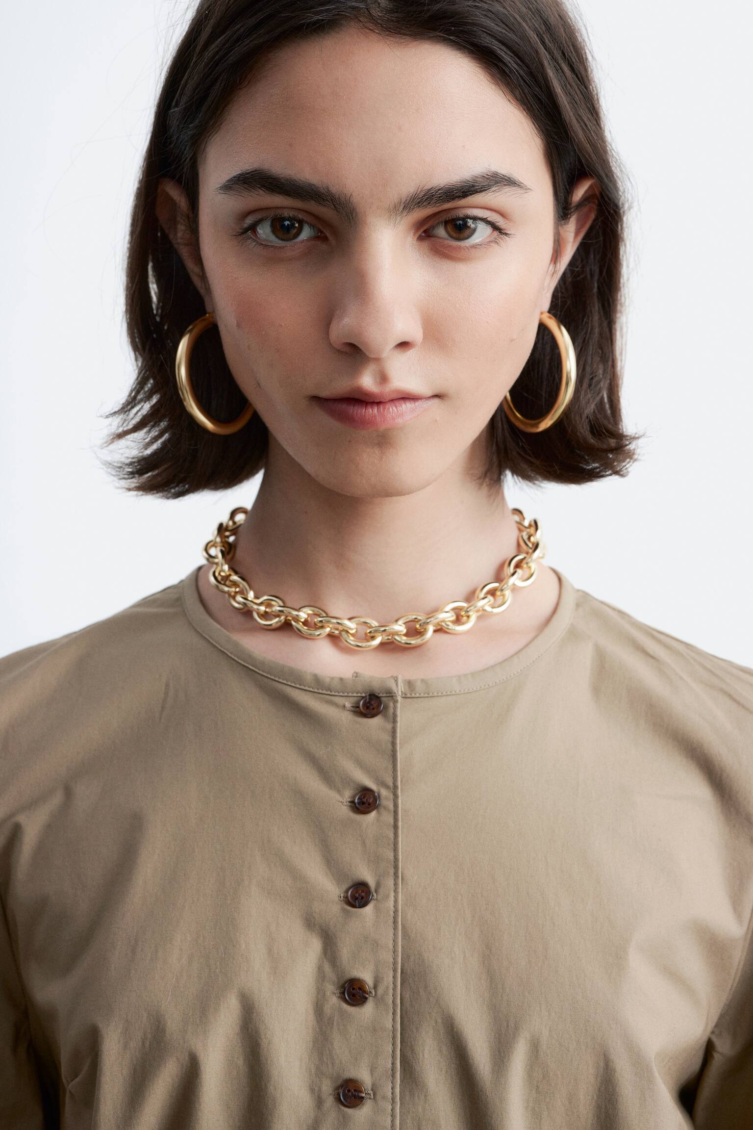 Bluză cu Mâneci Bufante - Bej închis - 6